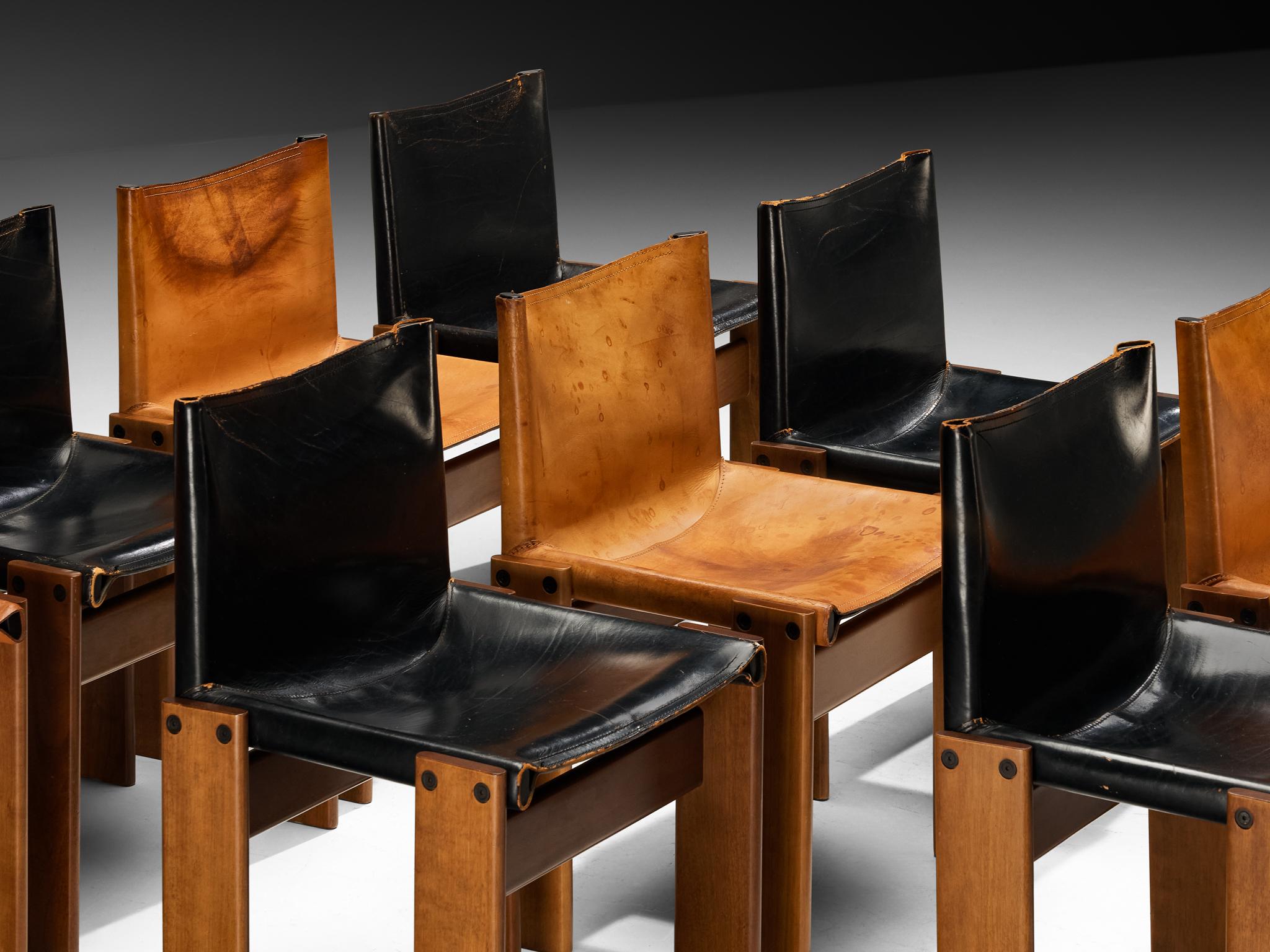 Afra & Tobia Scarpa per Molteni Set di dieci sedie da pranzo 'Monk' in noce In condizioni buone in vendita a Waalwijk, NL