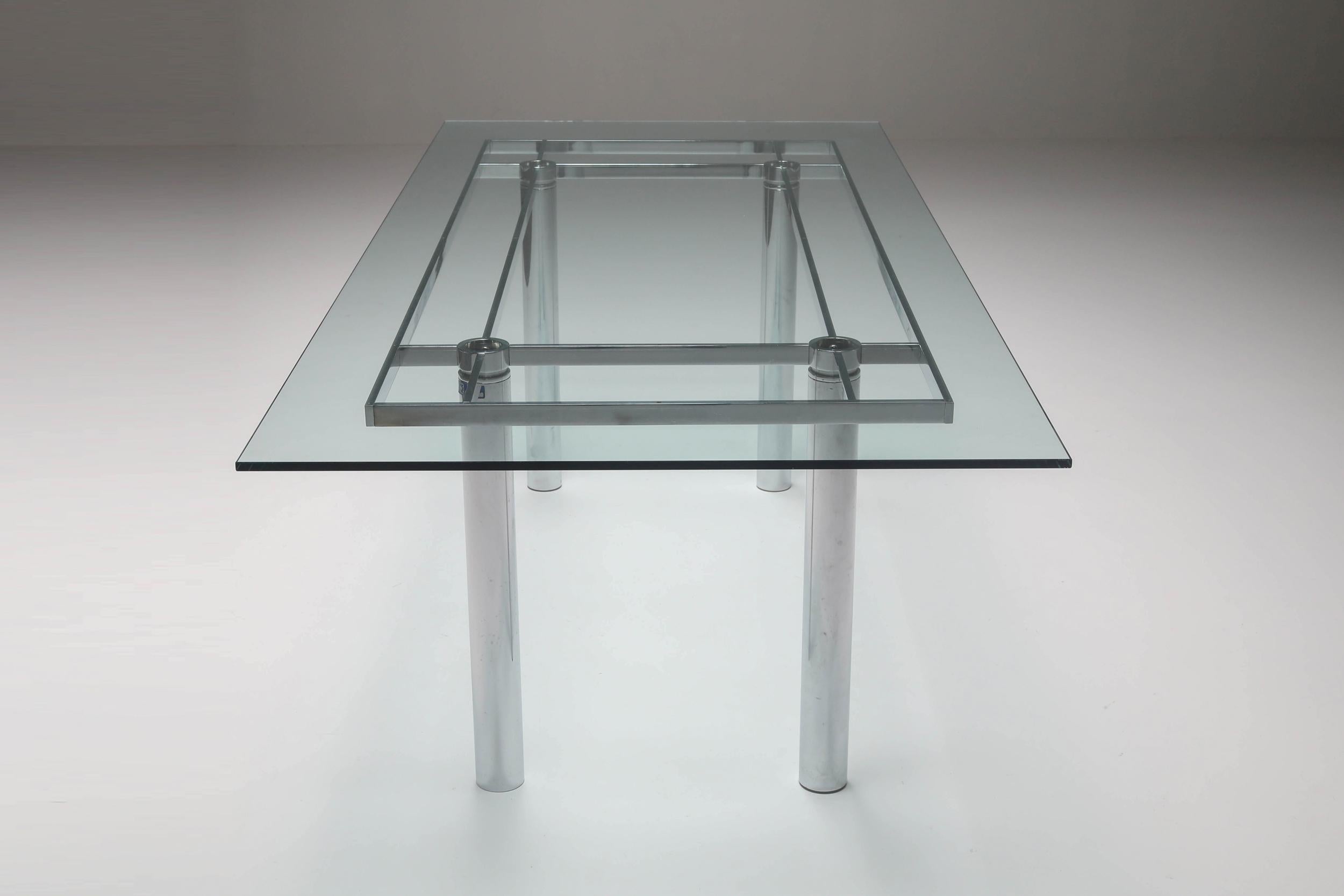 Mid-Century Modern Afra & Tobia Scarpa Glass & Chrome Dining Table, 1970's, Italian Design Classics