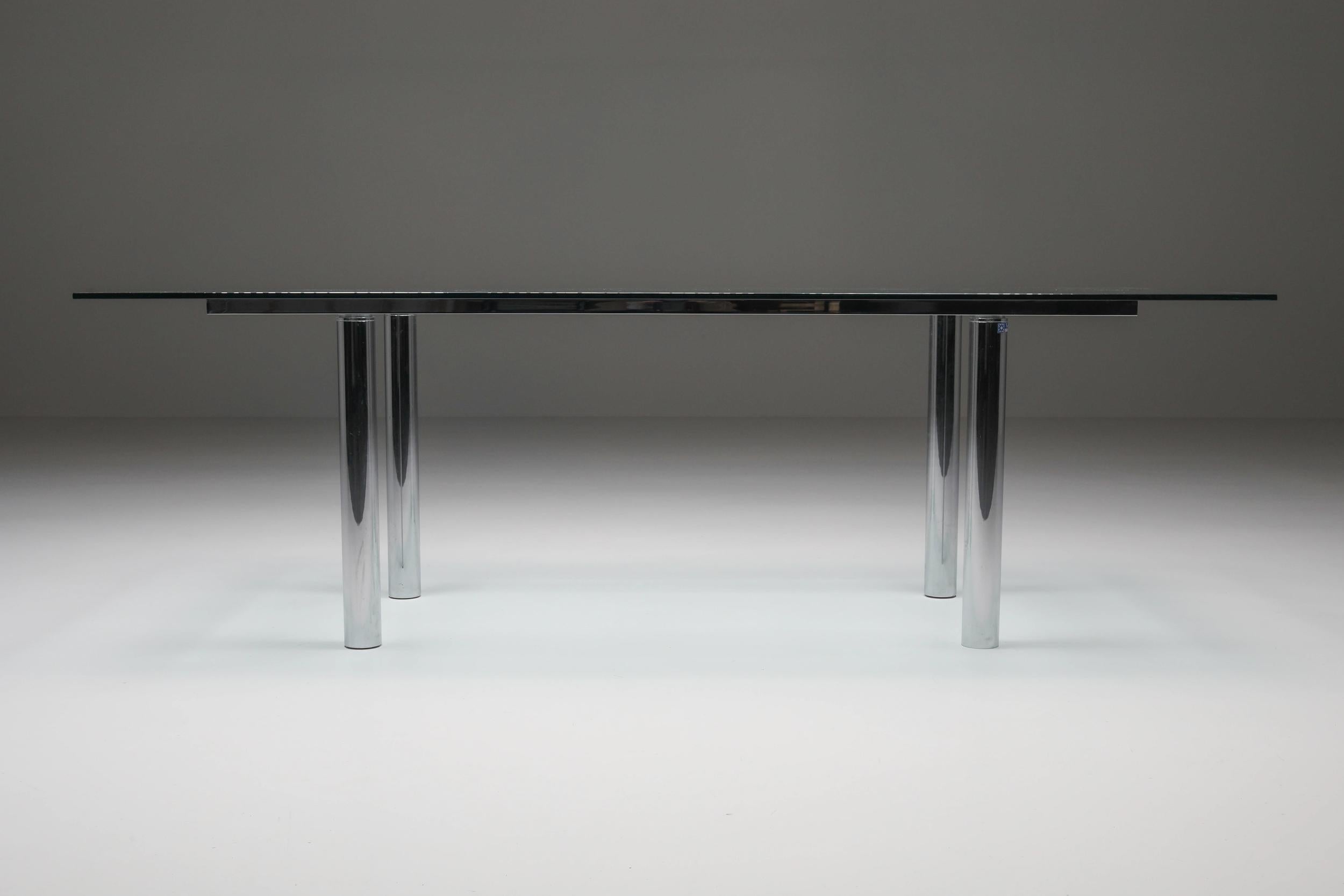 Afra & Tobia Scarpa Glass & Chrome Dining Table, 1970's, Italian Design Classics In Excellent Condition In Antwerp, BE