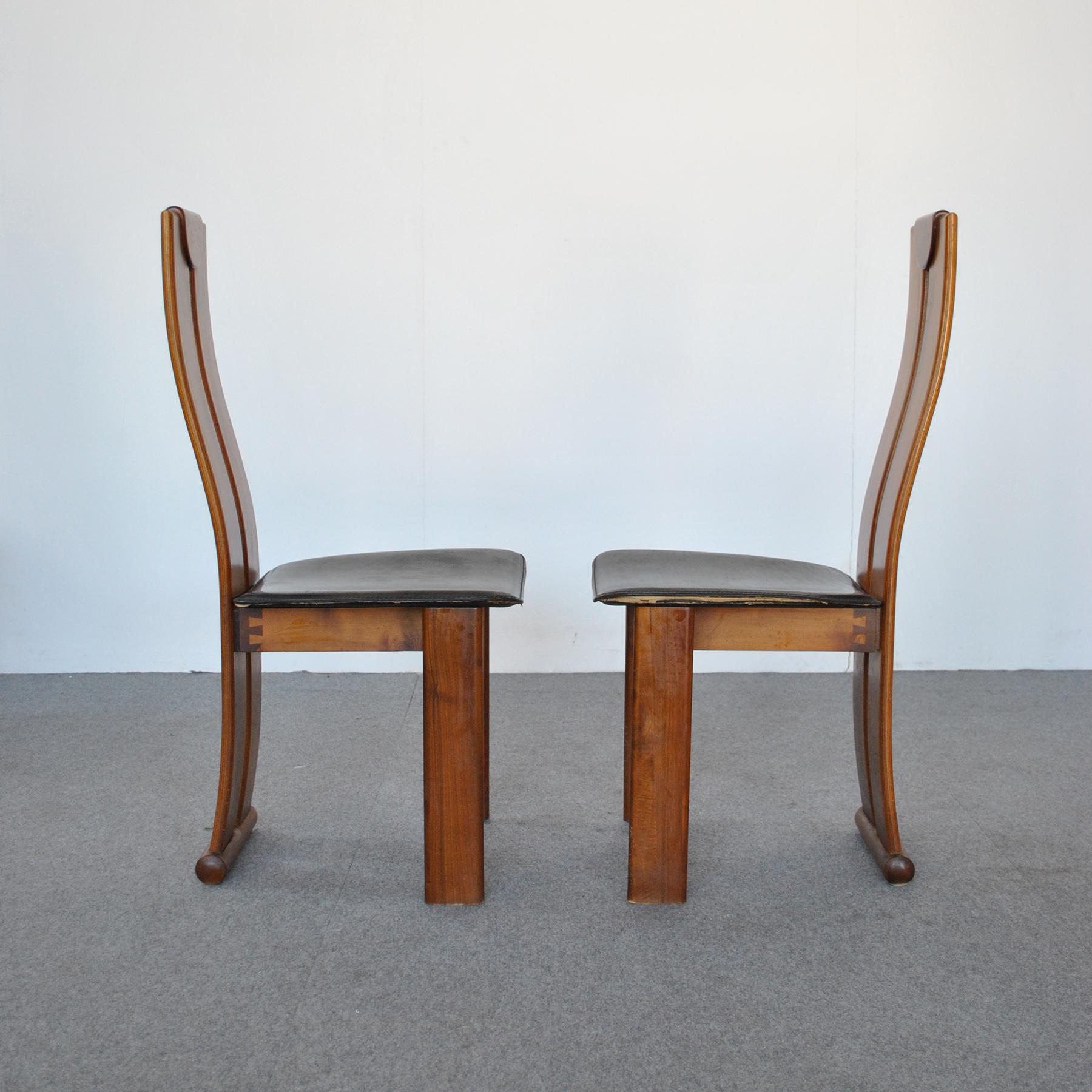 Leather Afra & Tobia Scarpa in the Manner Set of Four Chairs