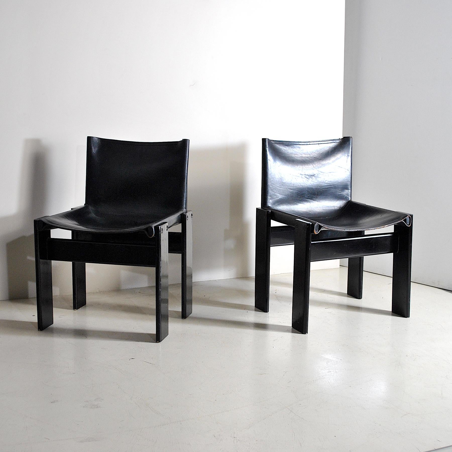 Leather Afra & Tobia Scarpa Italian Mid Century Chairs 70's