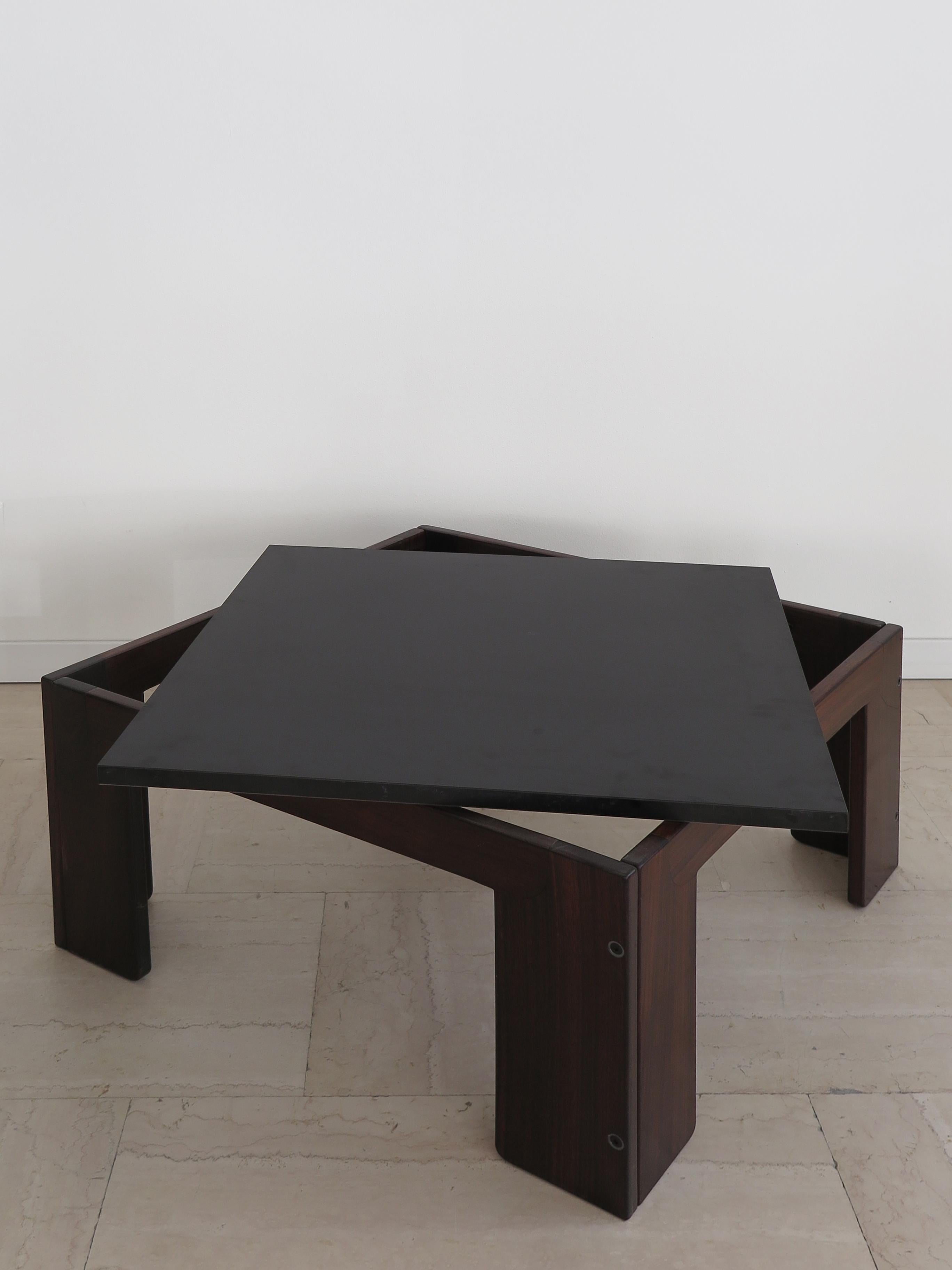 Afra & Tobia Scarpa Italian Wood Black & White Coffe Table for Cassina, 1960s For Sale 2