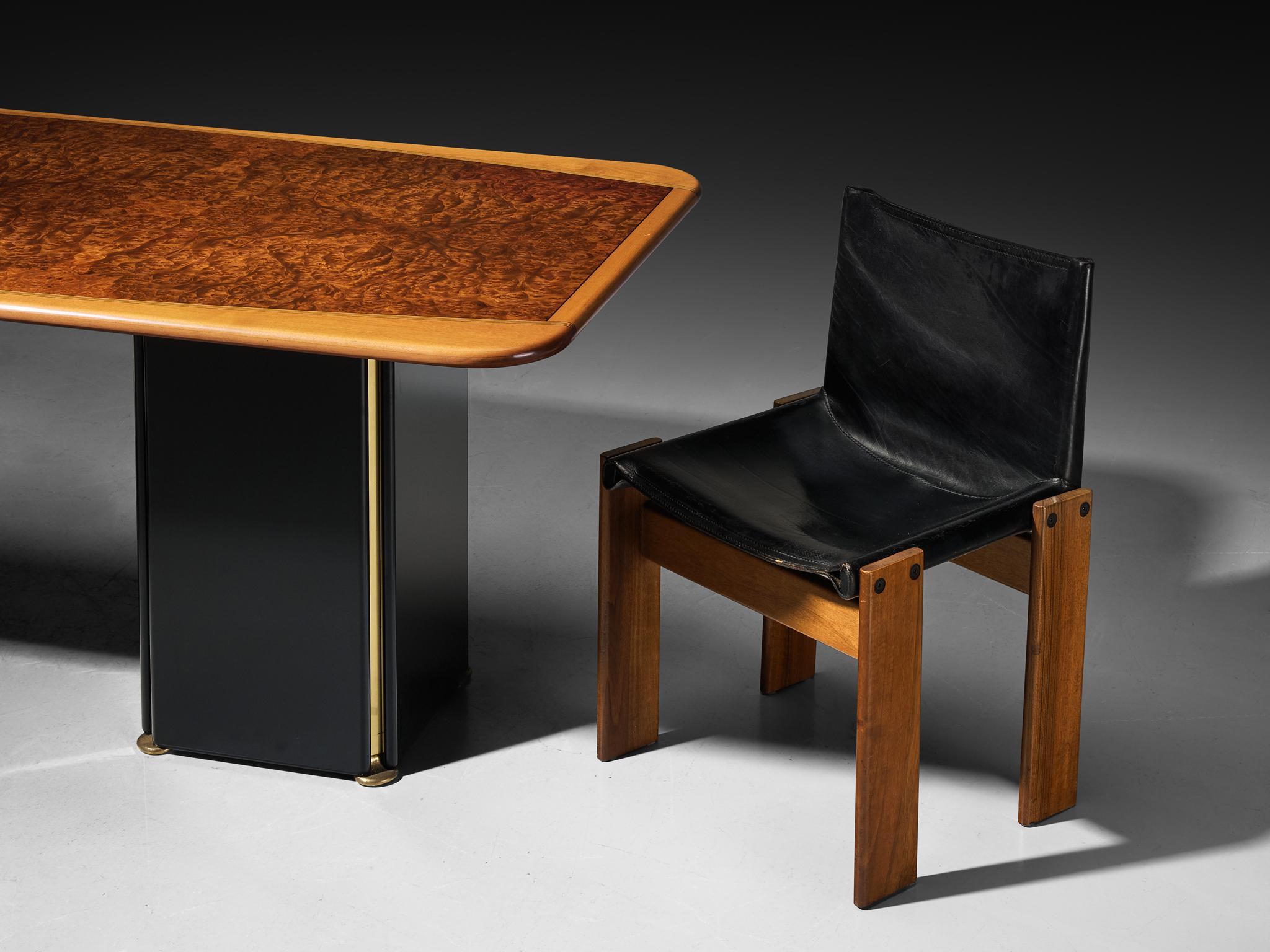 Post-Modern Afra & Tobia Scarpa Large Artona Dining Table with Monk Dining Chairs For Sale