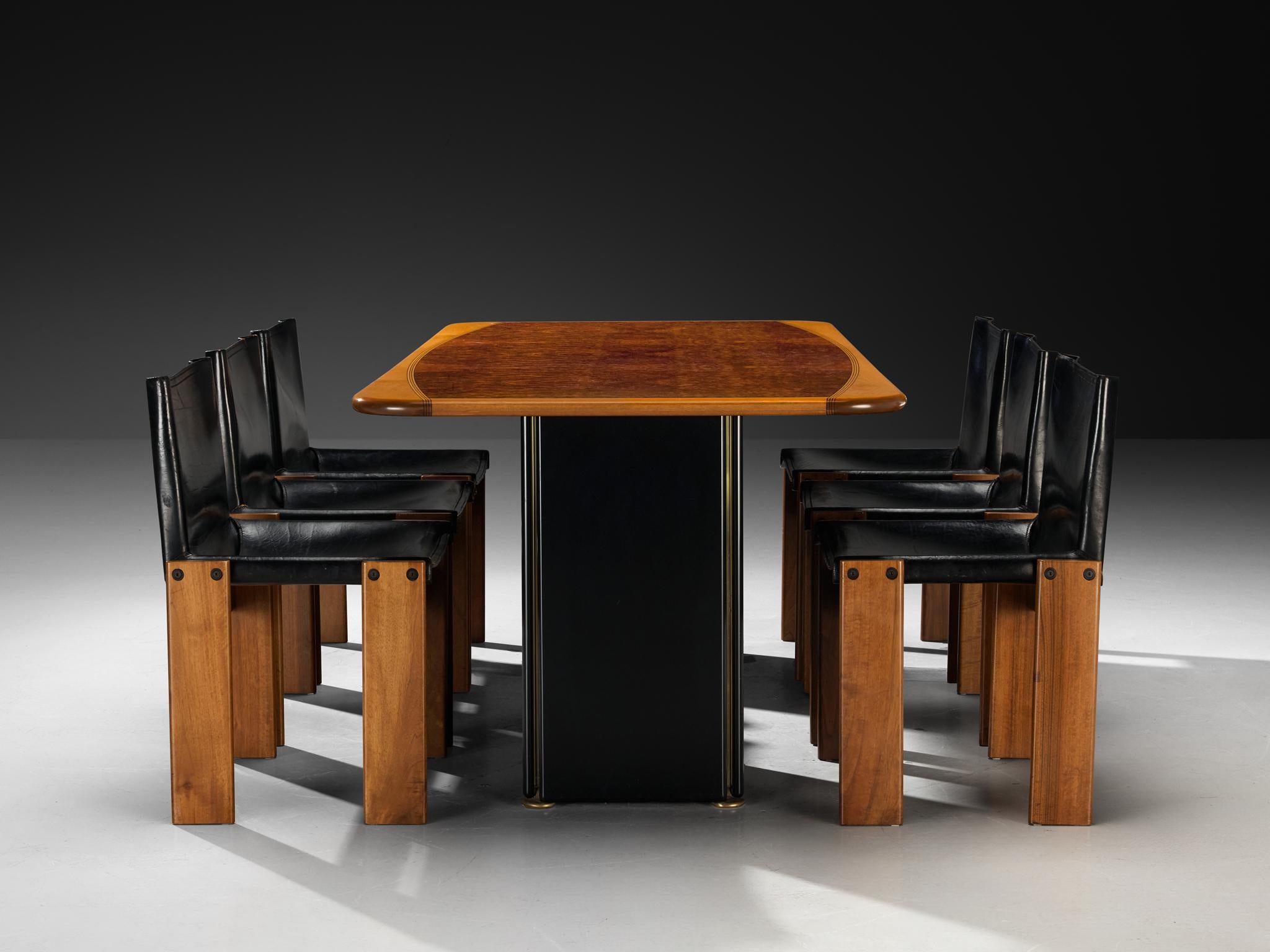 Italian Afra & Tobia Scarpa Large Artona Dining Table with Monk Dining Chairs For Sale