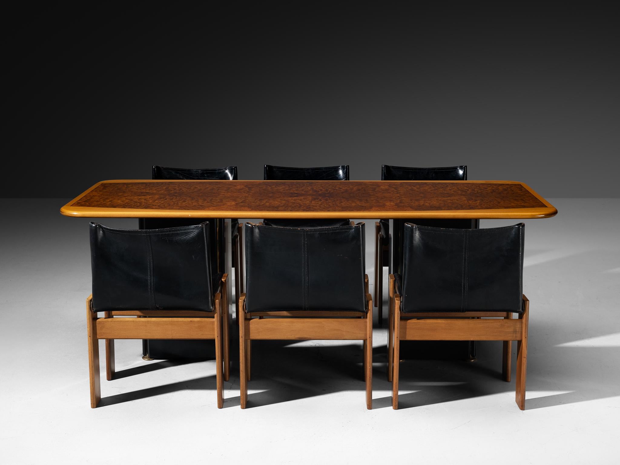 Late 20th Century Afra & Tobia Scarpa Large Artona Dining Table with Monk Dining Chairs For Sale