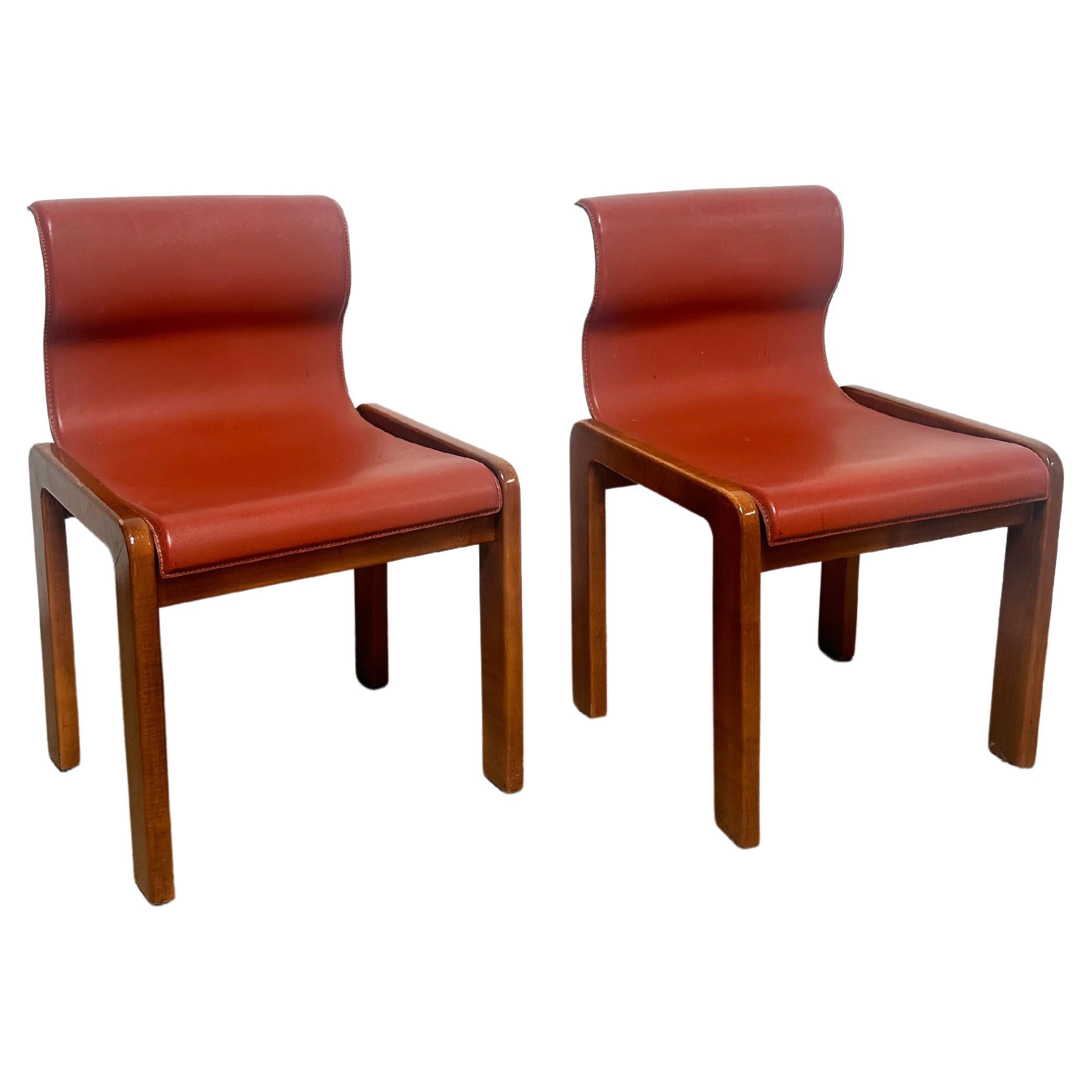 Leather and Plywood Dining Chairs in the Style of Mobil Girgi, Set of 4 For Sale