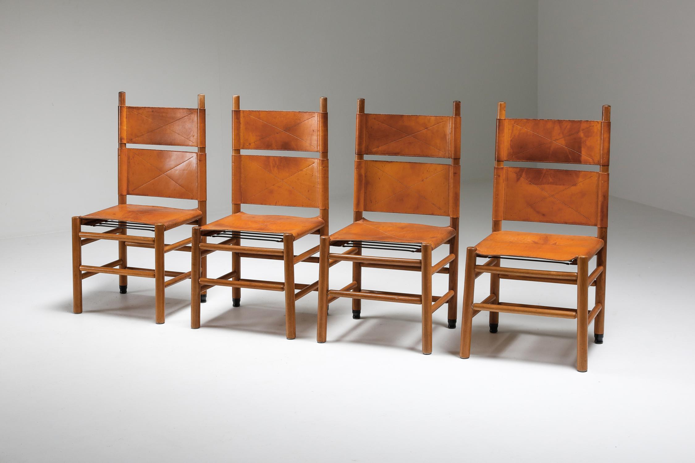 Mid-Century Modern Afra & Tobia Scarpa Leather Dining Chairs Mid Century Italian Modern, 1970's