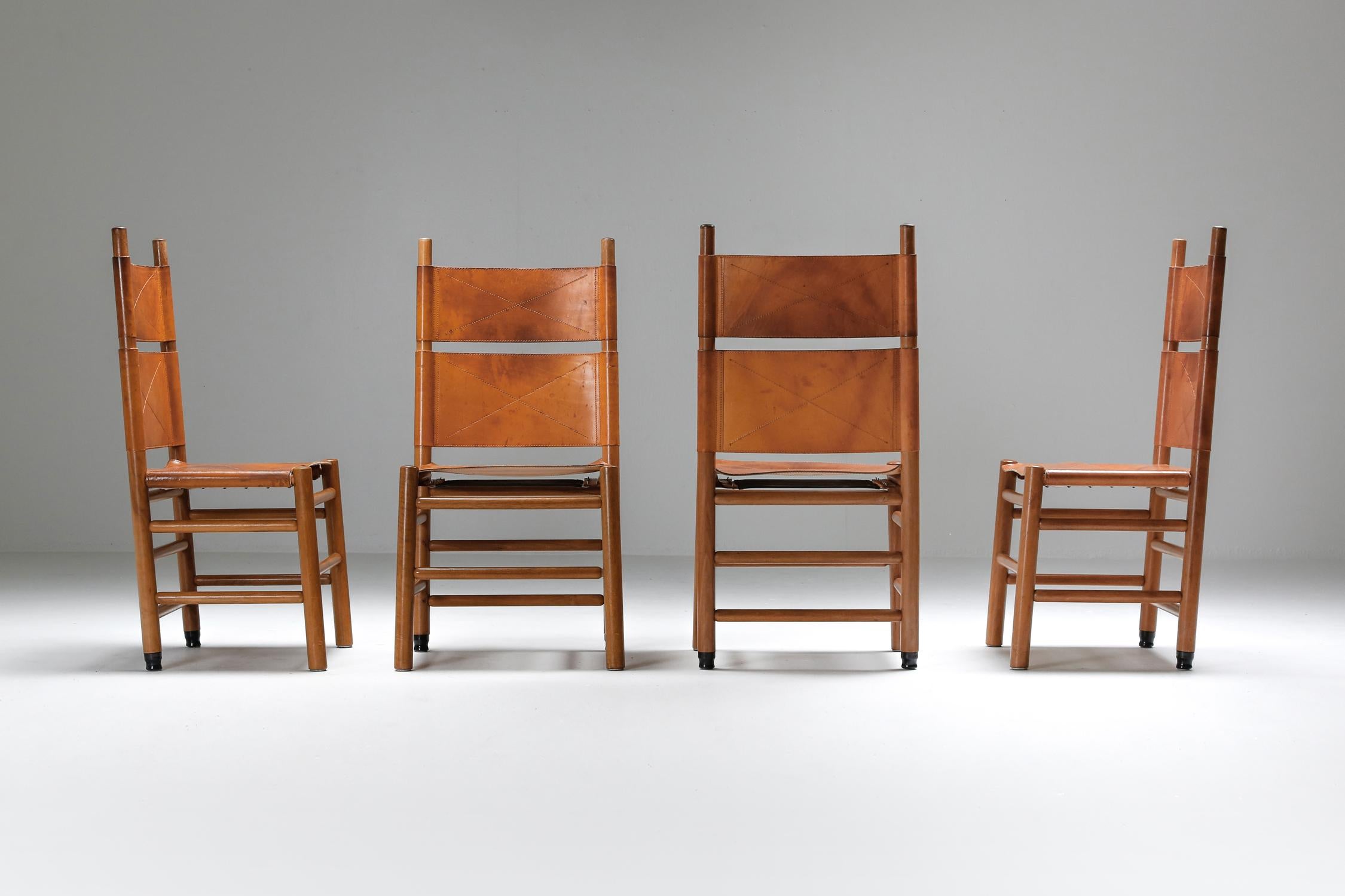 Afra & Tobia Scarpa Leather Dining Chairs Mid Century Italian Modern, 1970's In Excellent Condition In Antwerp, BE