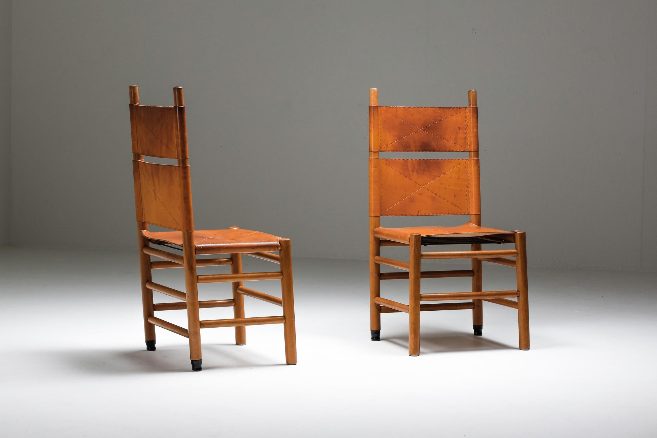 Late 20th Century Afra & Tobia Scarpa Leather Dining Chairs Mid Century Italian Modern, 1970's