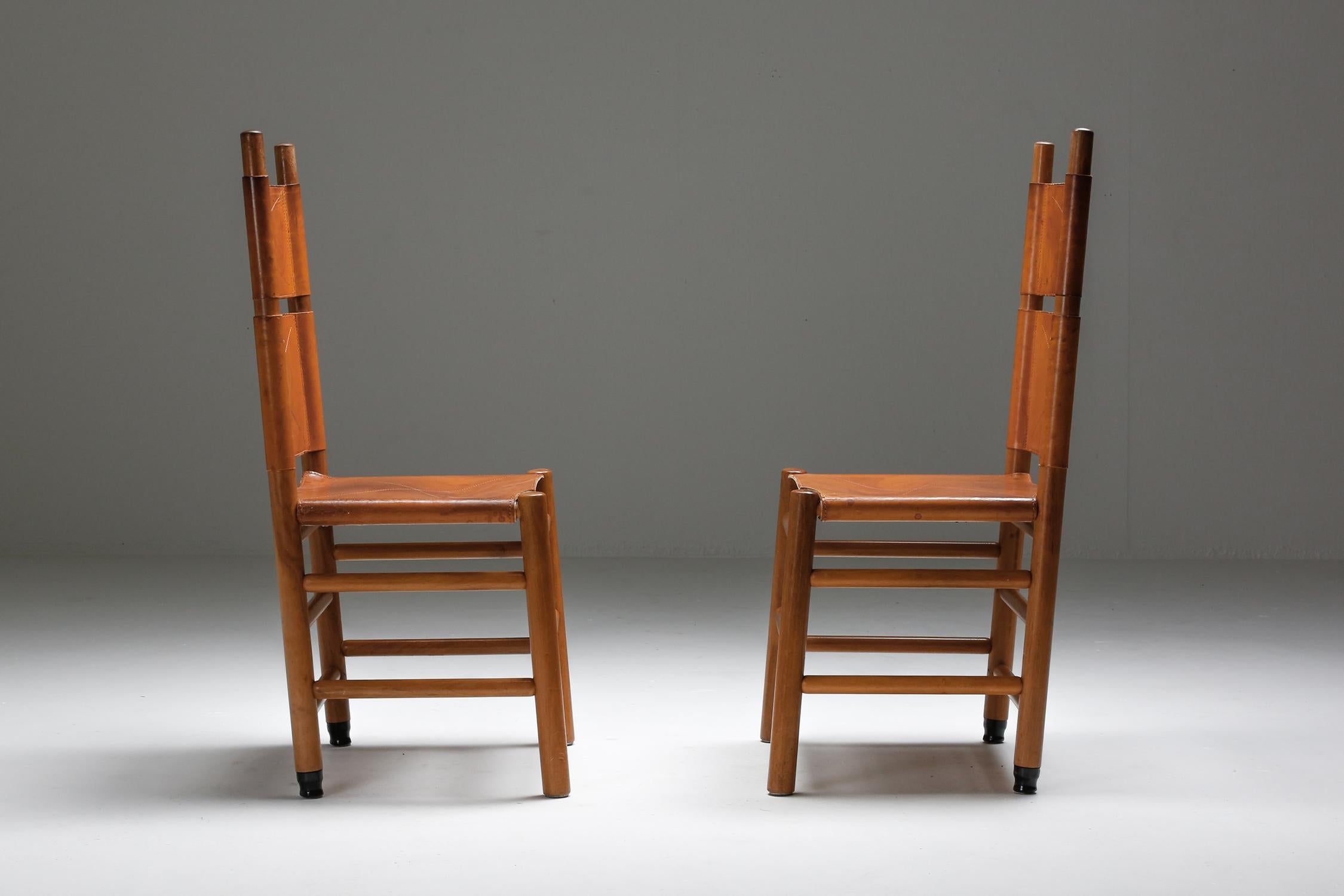 Afra & Tobia Scarpa Leather Dining Chairs Mid Century Italian Modern, 1970's 1