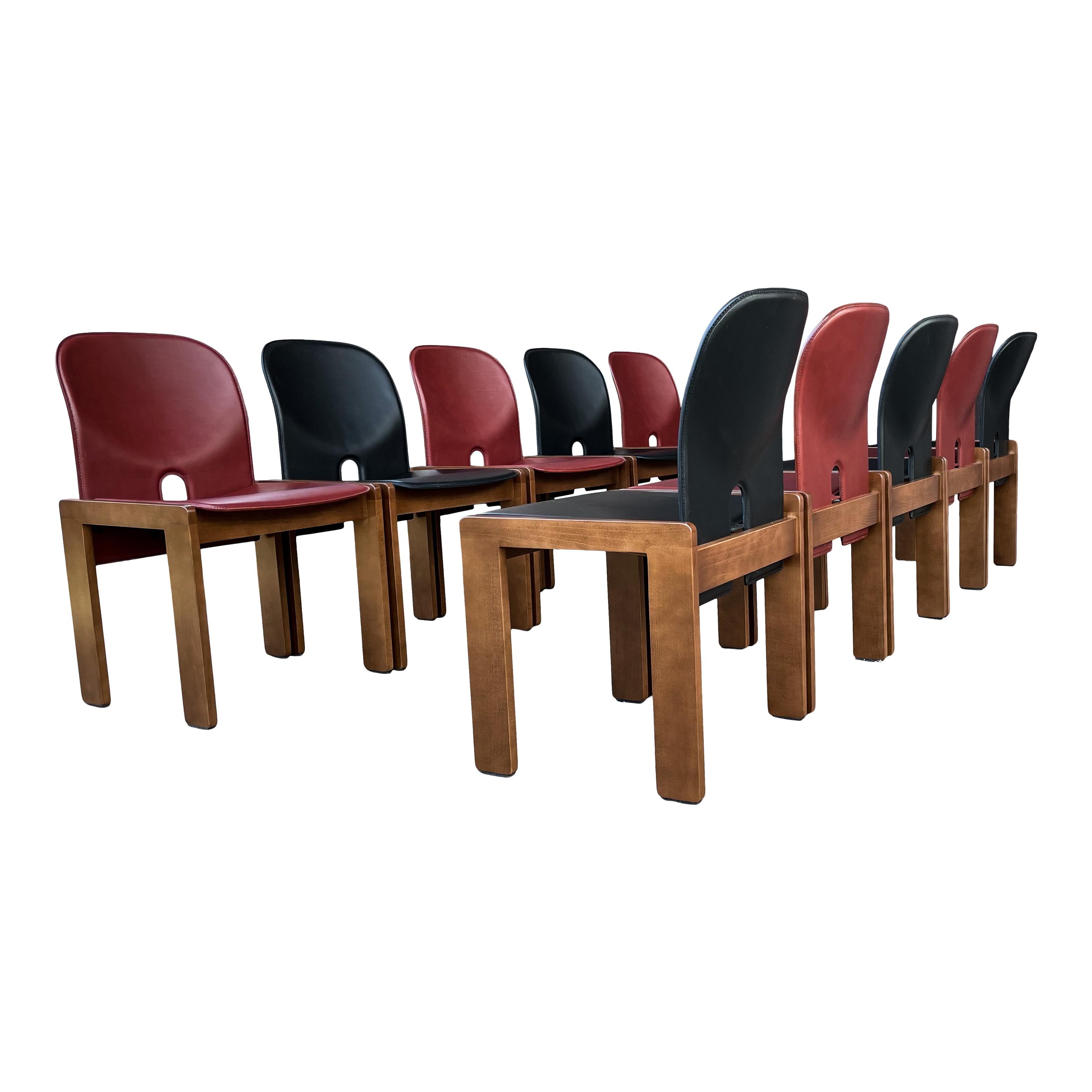 Esszimmerstuhl Modell 121 von Afra & Tobia Scarpa aus Leder für Cassina, 1967, 10er-Set (Moderne der Mitte des Jahrhunderts) im Angebot