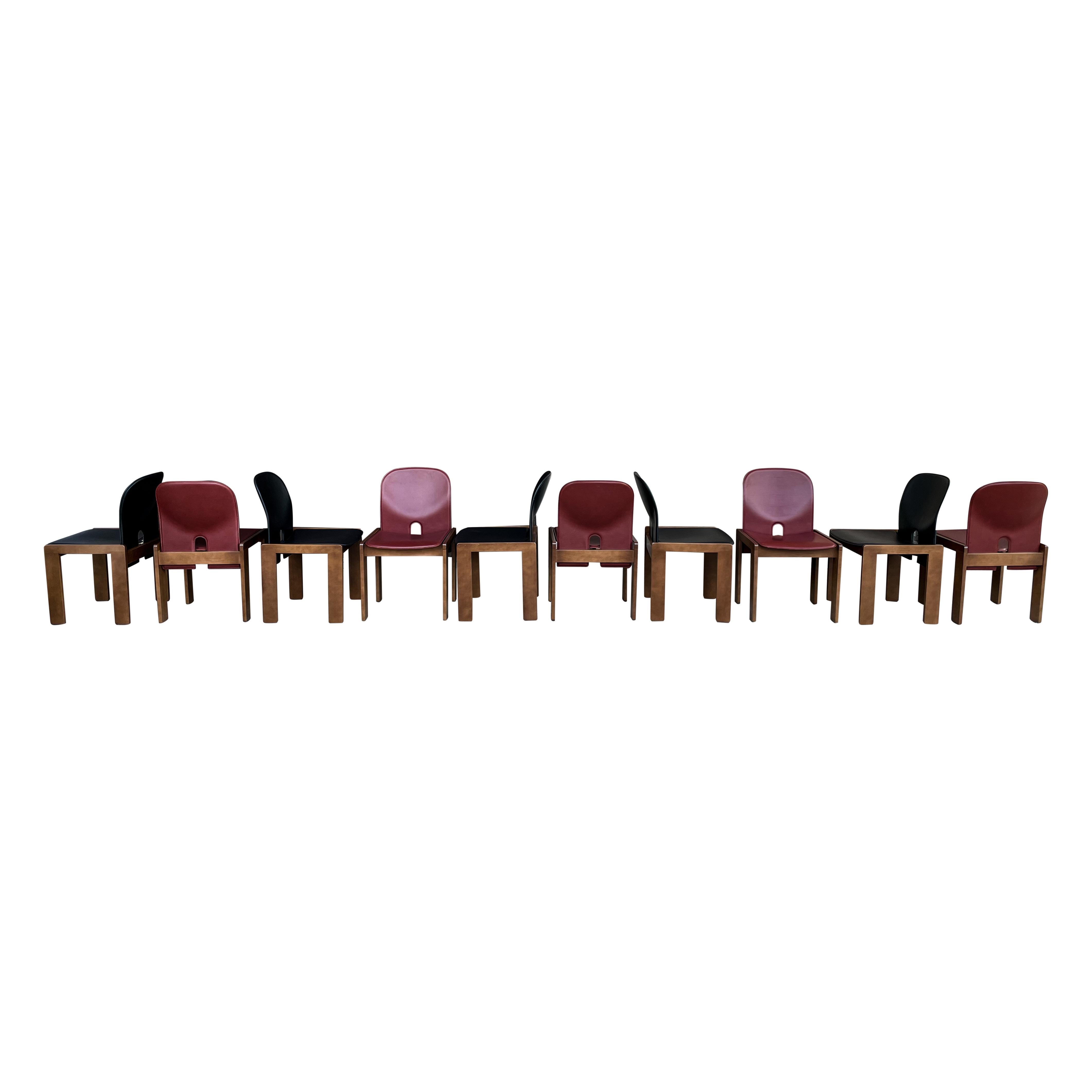 Esszimmerstuhl Modell 121 von Afra & Tobia Scarpa aus Leder für Cassina, 1967, 10er-Set (Italienisch) im Angebot