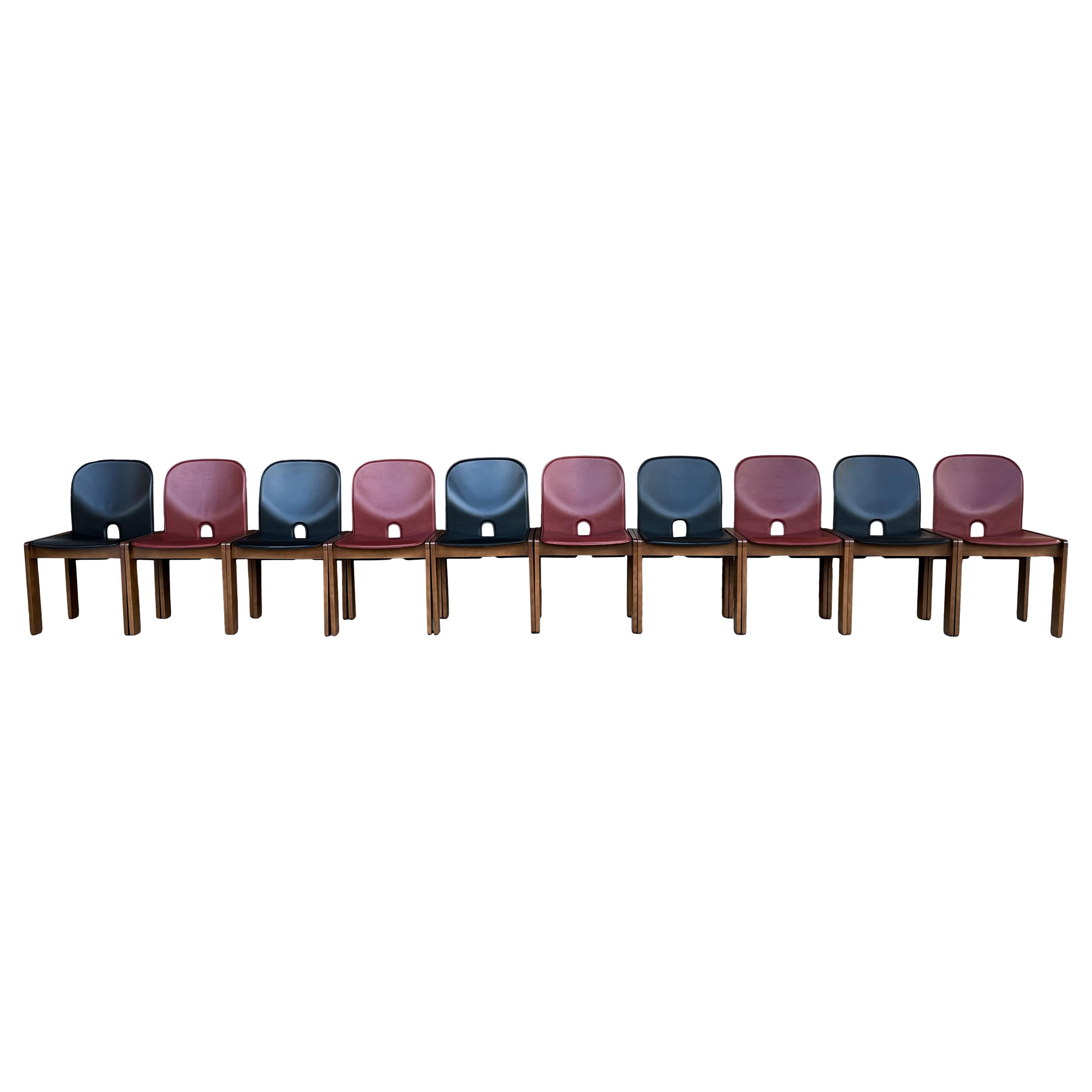 Esszimmerstuhl Modell 121 von Afra & Tobia Scarpa aus Leder für Cassina, 1967, 10er-Set im Zustand „Gut“ im Angebot in Vicenza, IT