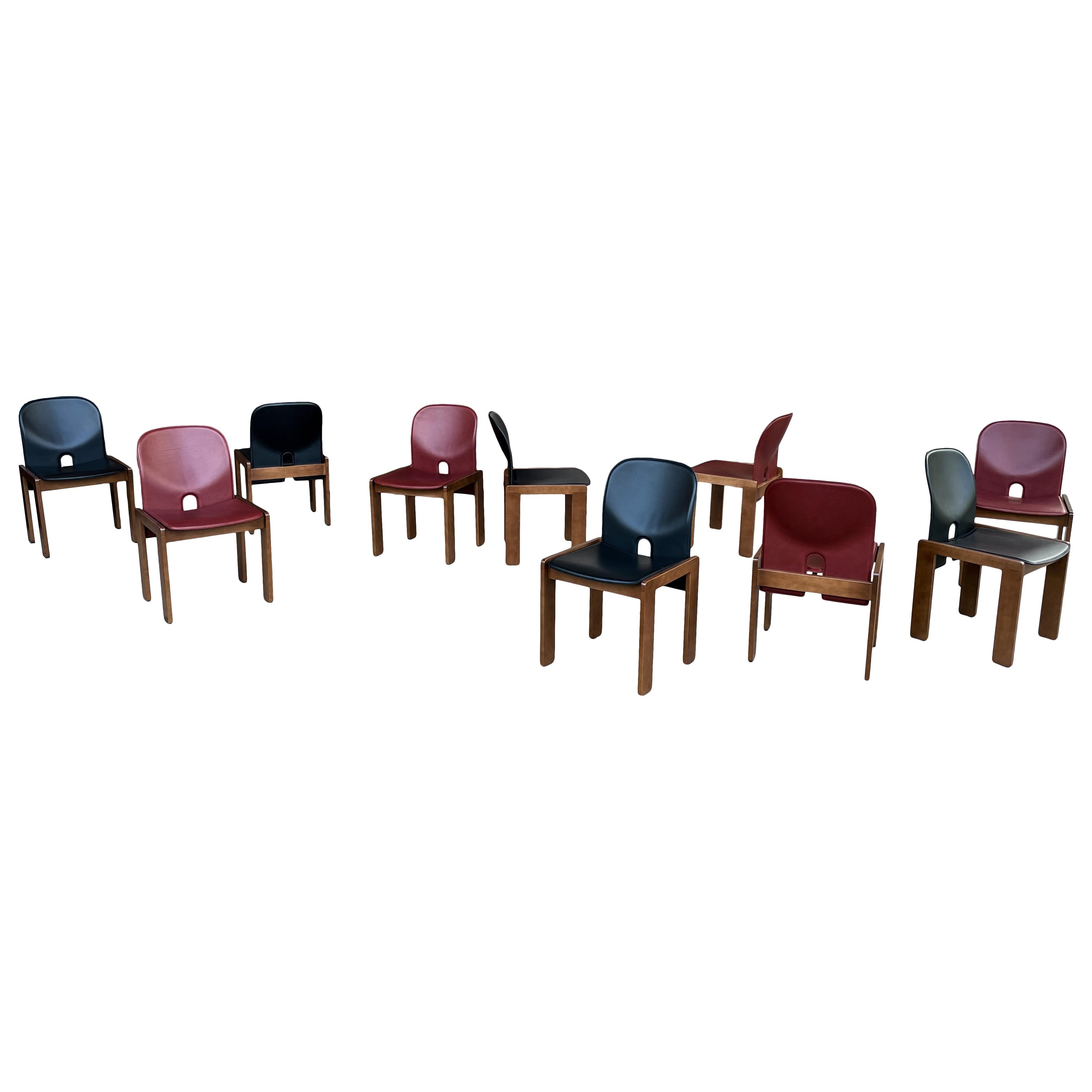 Esszimmerstuhl Modell 121 von Afra & Tobia Scarpa aus Leder für Cassina, 1967, 10er-Set (Mitte des 20. Jahrhunderts) im Angebot