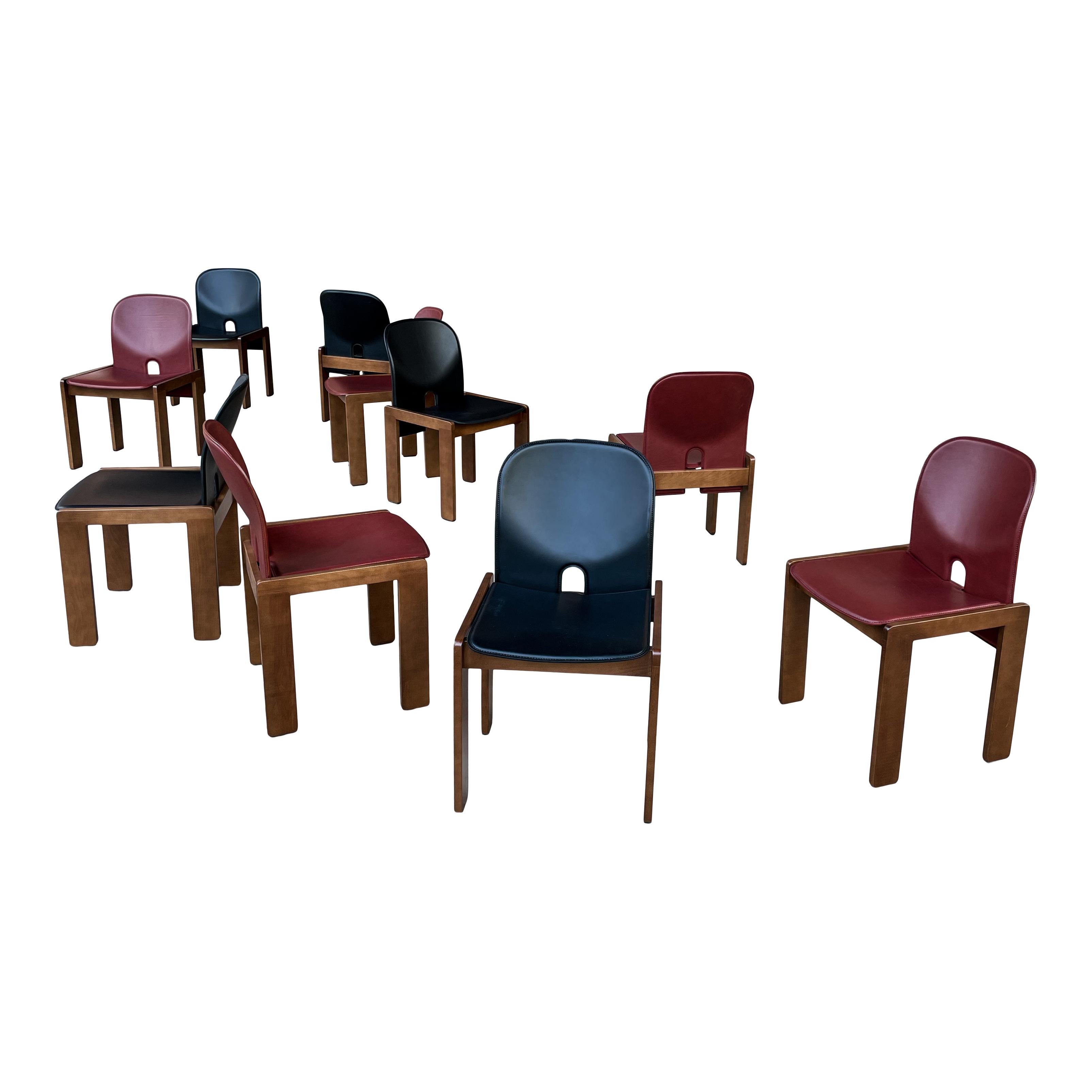 Esszimmerstuhl Modell 121 von Afra & Tobia Scarpa aus Leder für Cassina, 1967, 10er-Set im Angebot 1