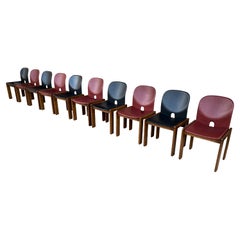Afra & Tobia Scarpa Leather Model 121 Dining Chair for Cassina, 1967, Set of 8