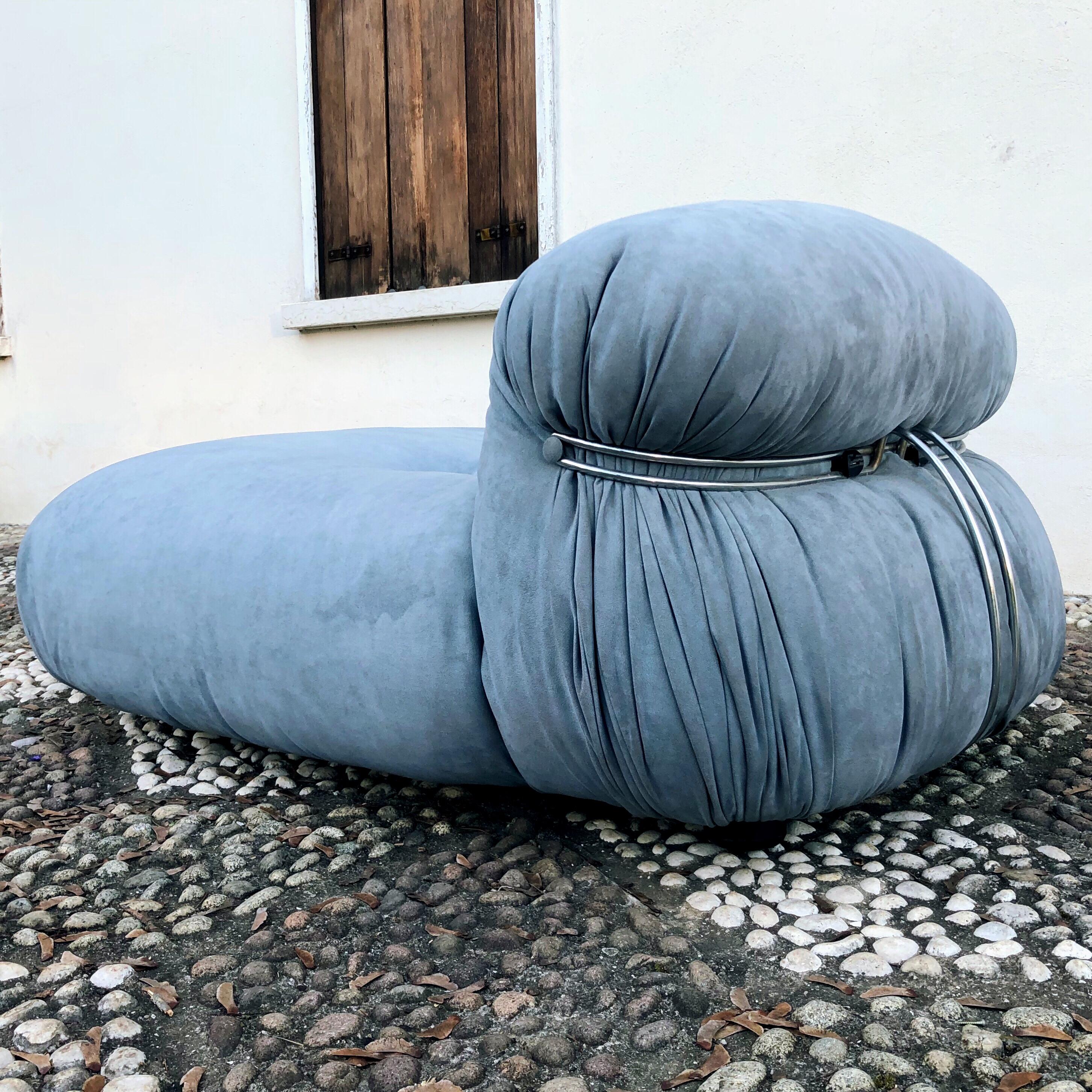 Afra & Tobia Scarpa Hellblauer Alcantara Soriana Liegesessel für Cassina, 1969 im Angebot 2