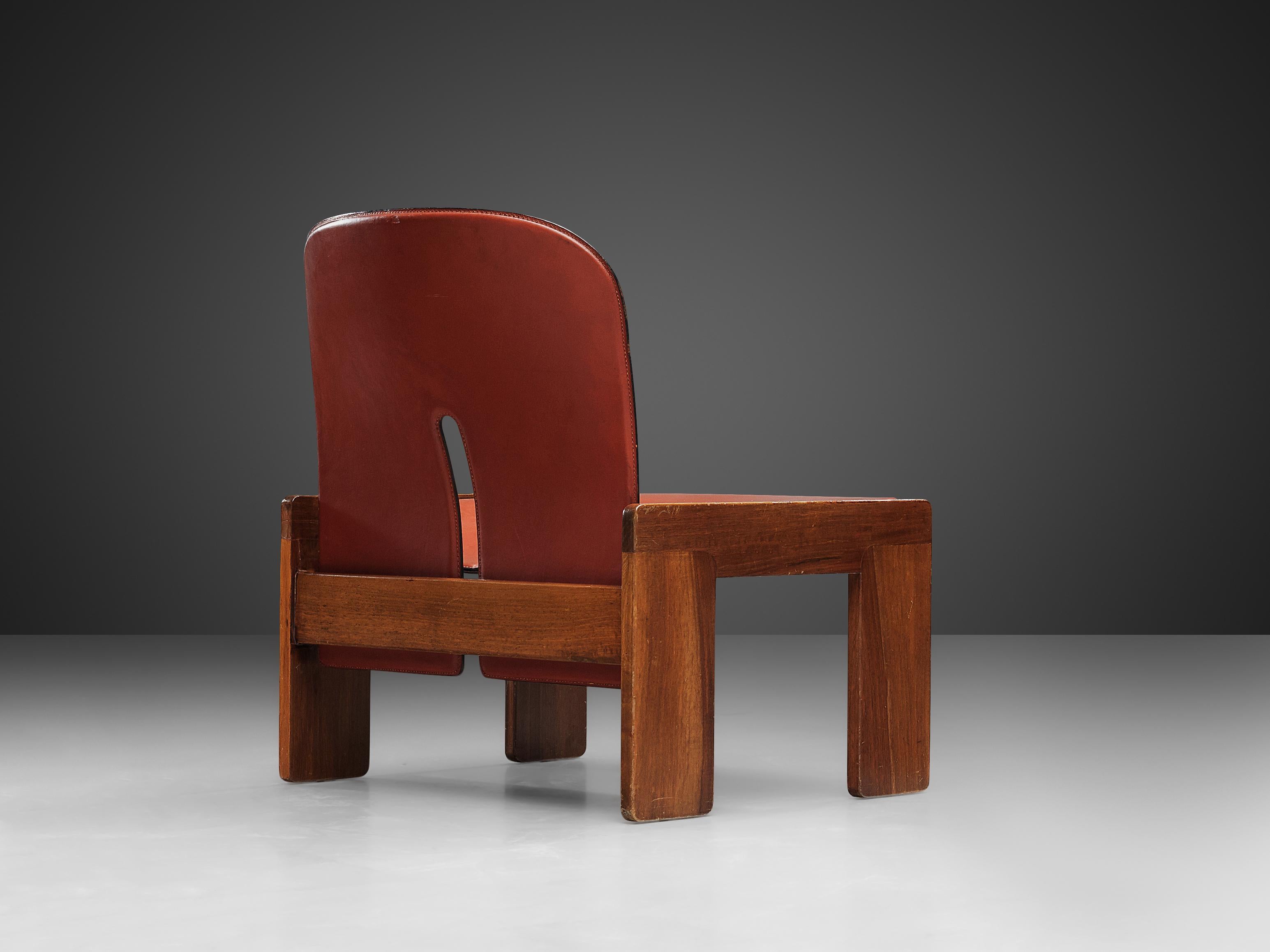 Mid-Century Modern Afra & Tobia Scarpa Lounge Chair Model '925' in Walnut and Red Leather