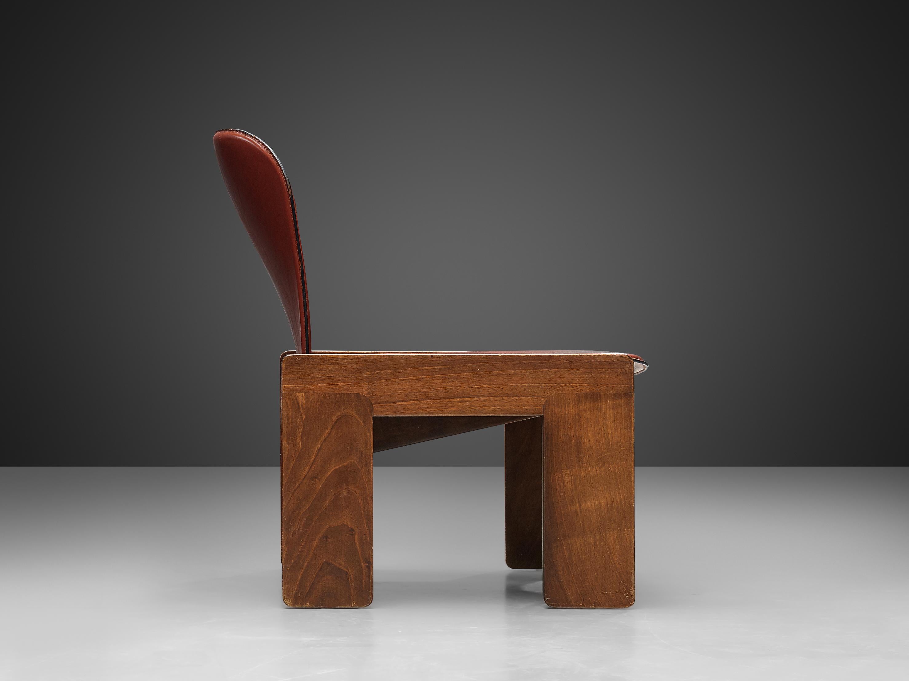 Mid-20th Century Afra & Tobia Scarpa Lounge Chair Model '925' in Walnut and Red Leather