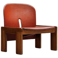 Afra & Tobia Scarpa Lounge Chair Model '925' in Walnut and Red Leather