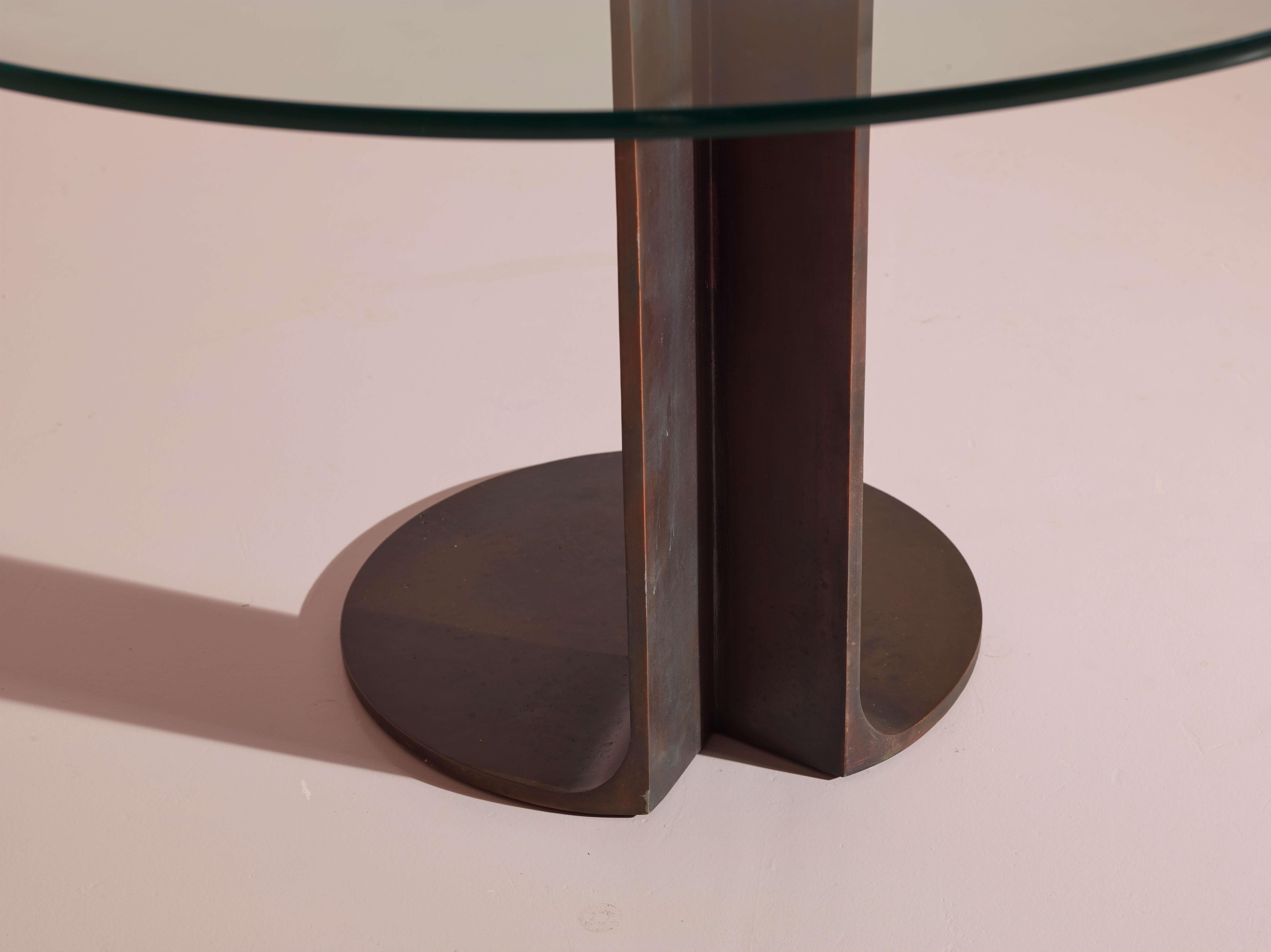 Runder Tisch aus Metall und Glas von Afra & Tobia Scarpa, Modell Tl59 von Poggi, Italien 1970er Jahre 5