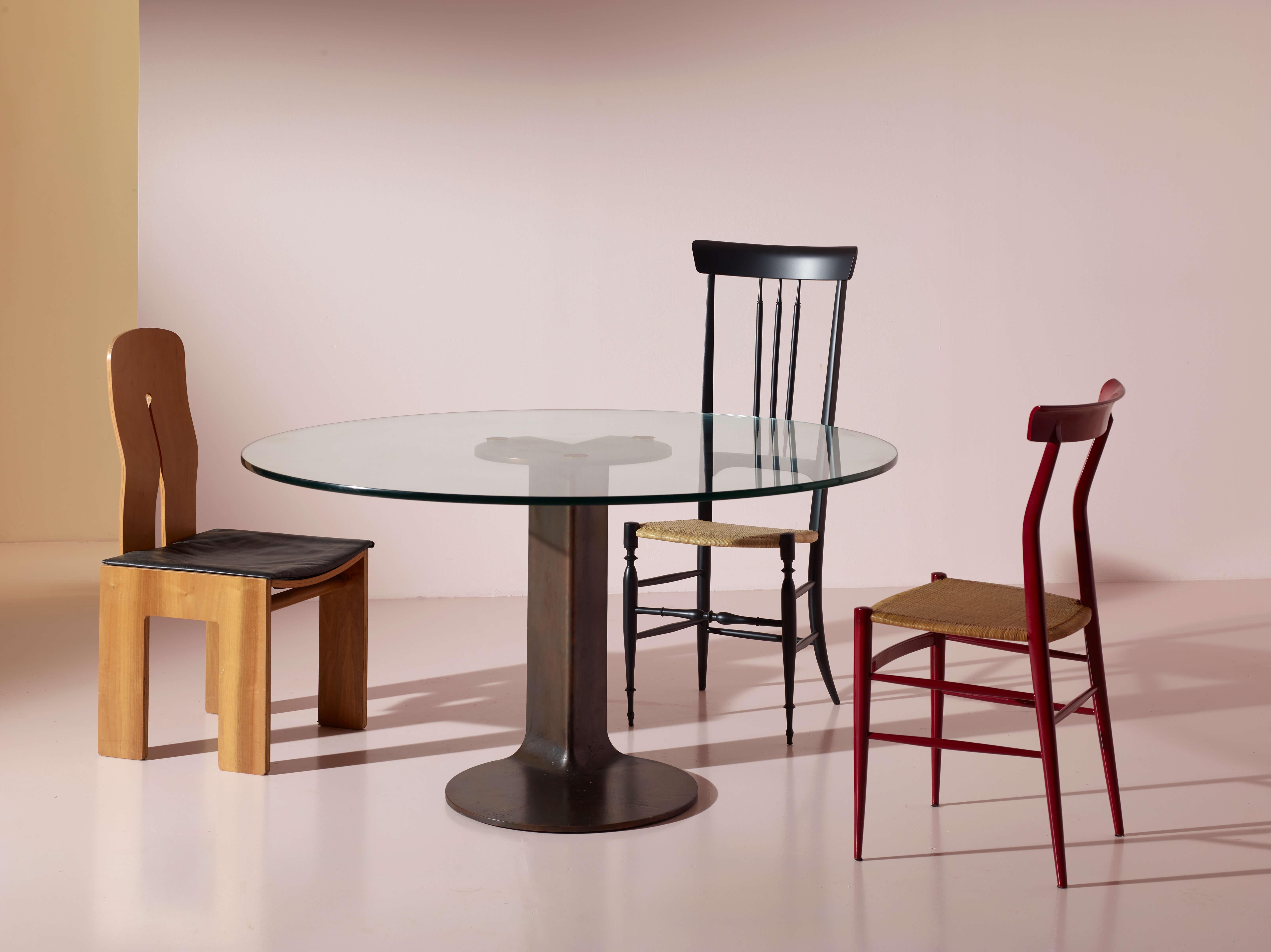 Runder Tisch aus Metall und Glas von Afra & Tobia Scarpa, Modell Tl59 von Poggi, Italien 1970er Jahre 6