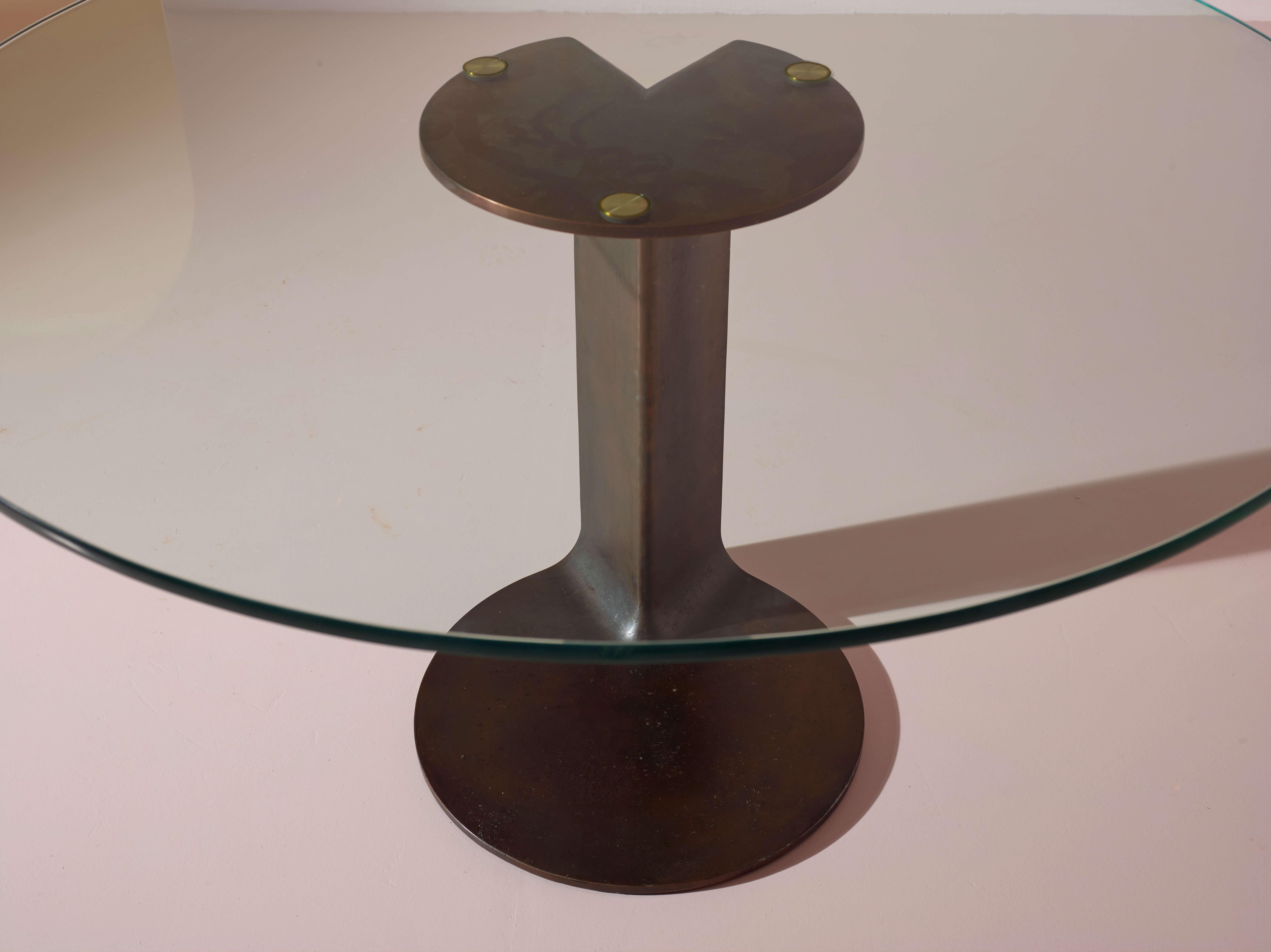 Runder Tisch aus Metall und Glas von Afra & Tobia Scarpa, Modell Tl59 von Poggi, Italien 1970er Jahre 2