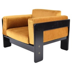 Afra & Tobia Scarpa Mid Century Velvet and Wood Bastiano Lounge Chair by Gavina