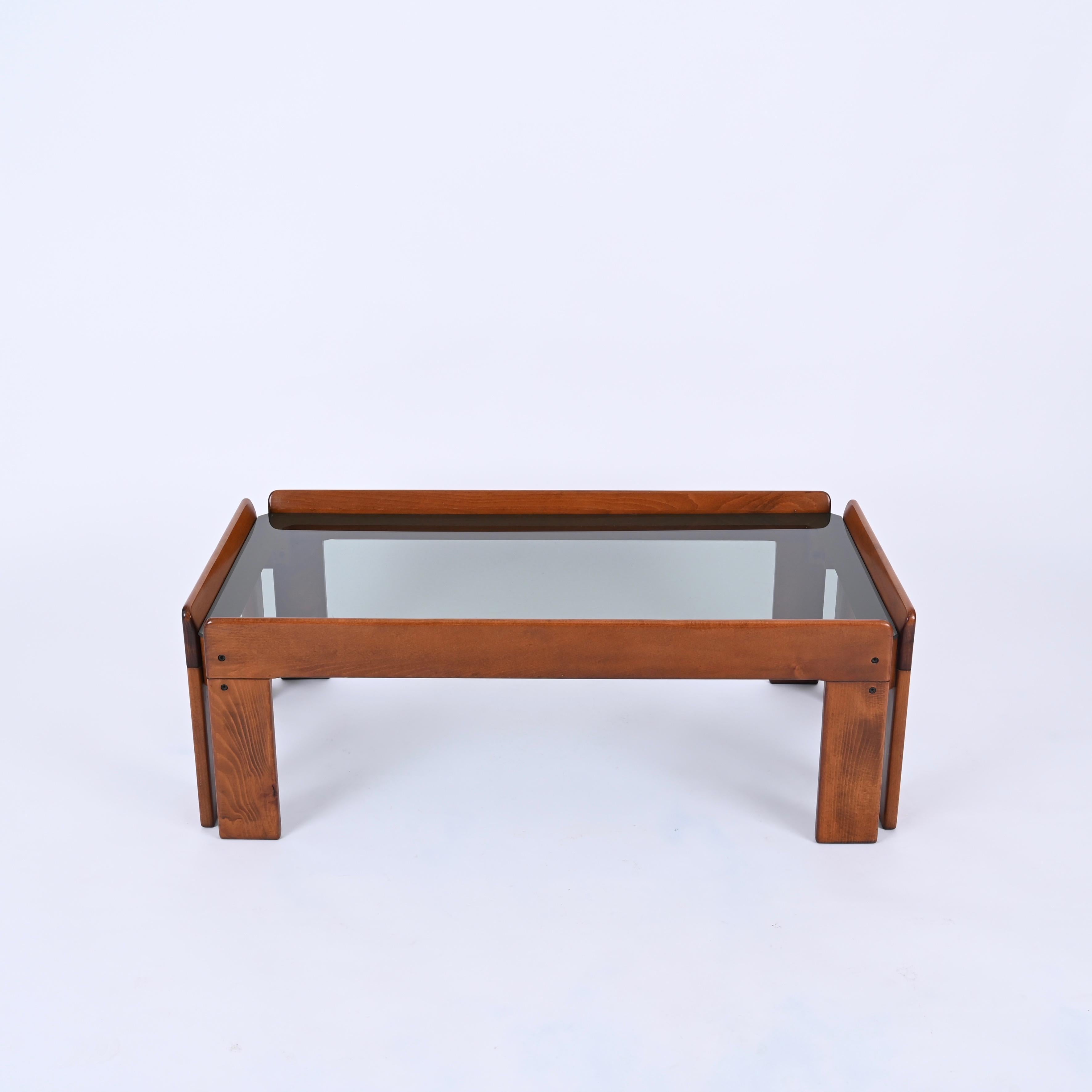 Glass Afra & Tobia Scarpa Mid-Century Walnut Coffee Table for Cassina, Italy 1960s For Sale