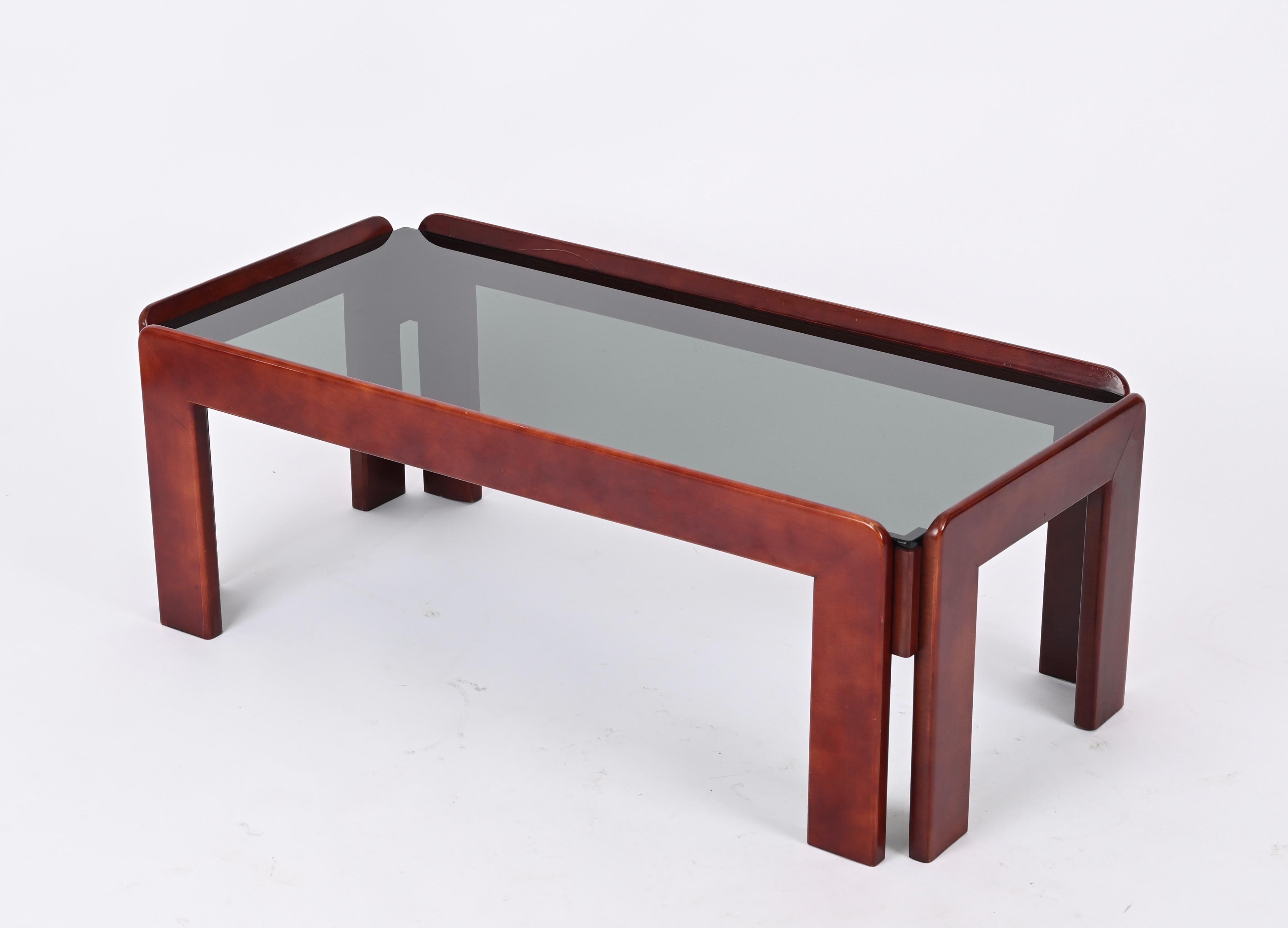 Glass Afra & Tobia Scarpa Mid-Century Walnut Coffee Table for Cassina, Italy 1960s For Sale