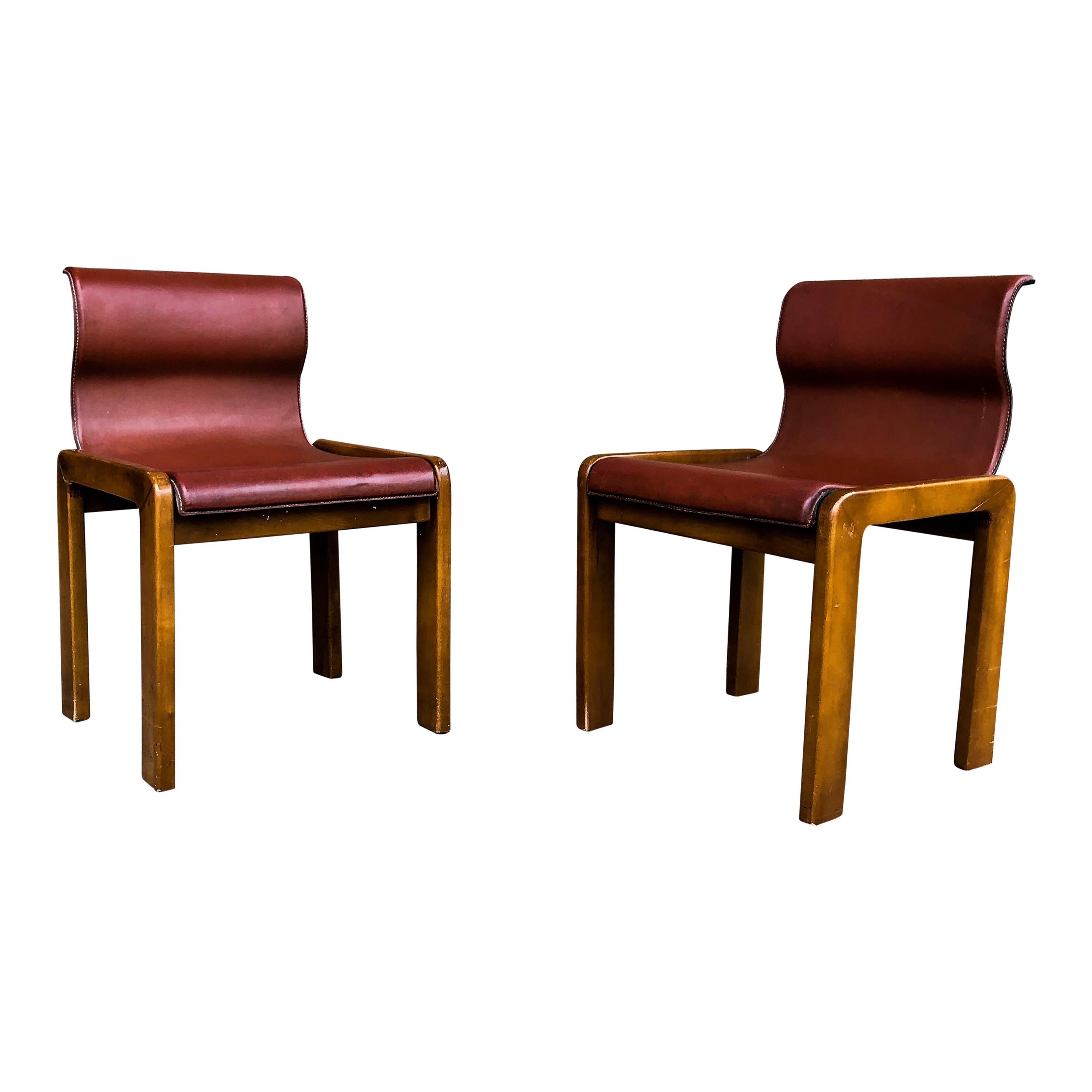 Afra & Tobia Scarpa Midcentury Leather and Plywood Dining Chair, 1966, Set of 4 For Sale 4