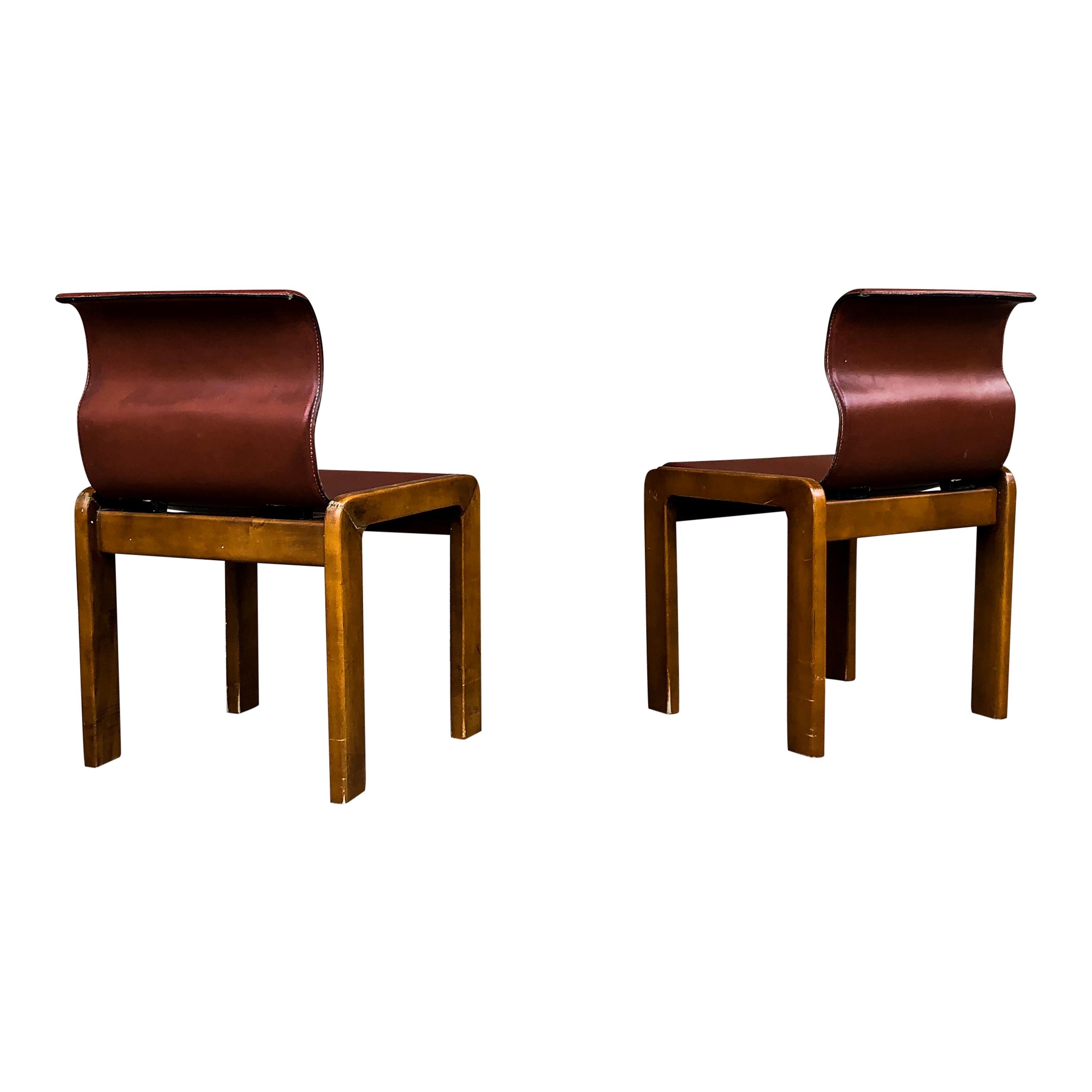 Afra & Tobia Scarpa Midcentury Leather and Plywood Dining Chair, 1966, Set of 4 For Sale 5