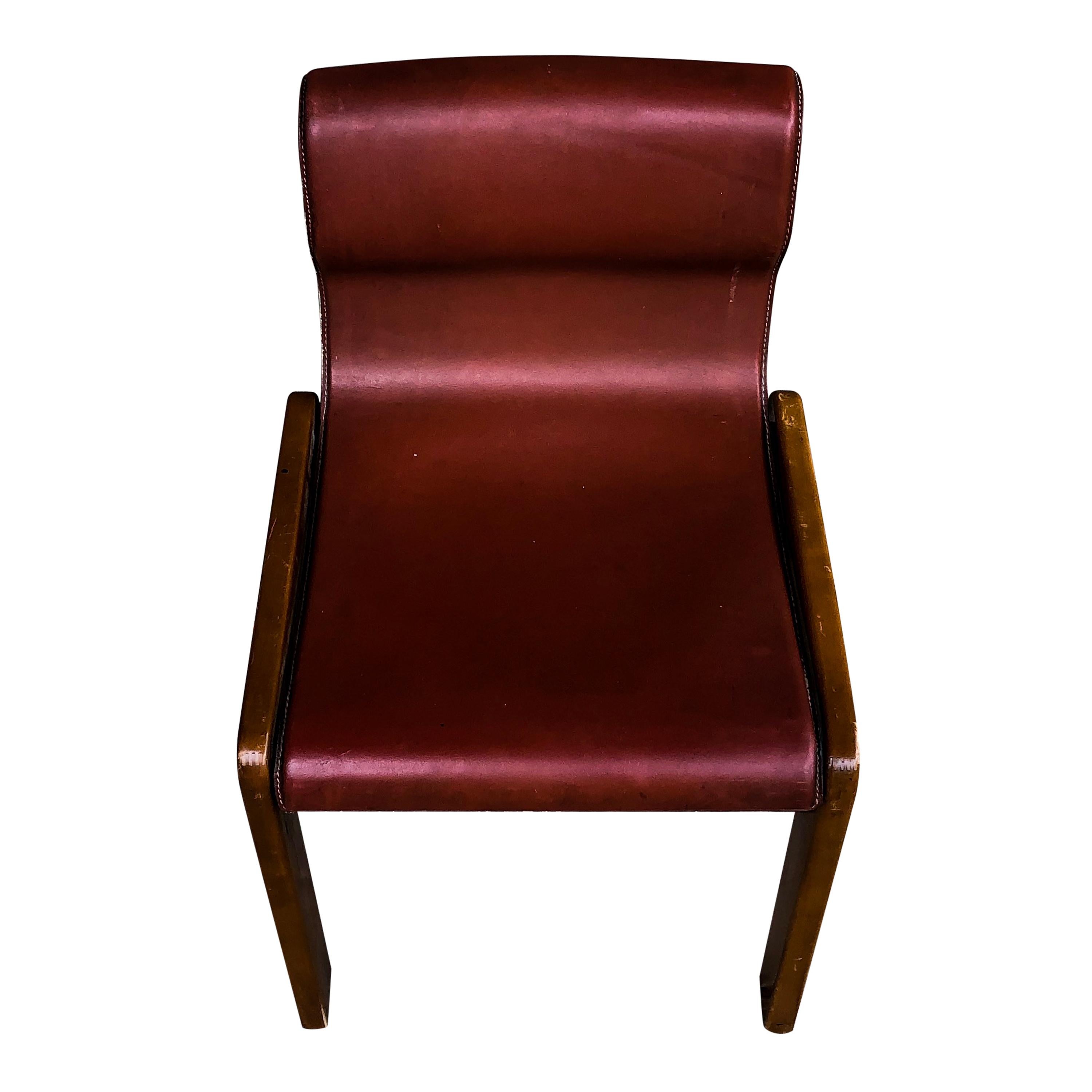 Afra & Tobia Scarpa Midcentury Leather and Plywood Dining Chair, 1966, Set of 4 For Sale 8