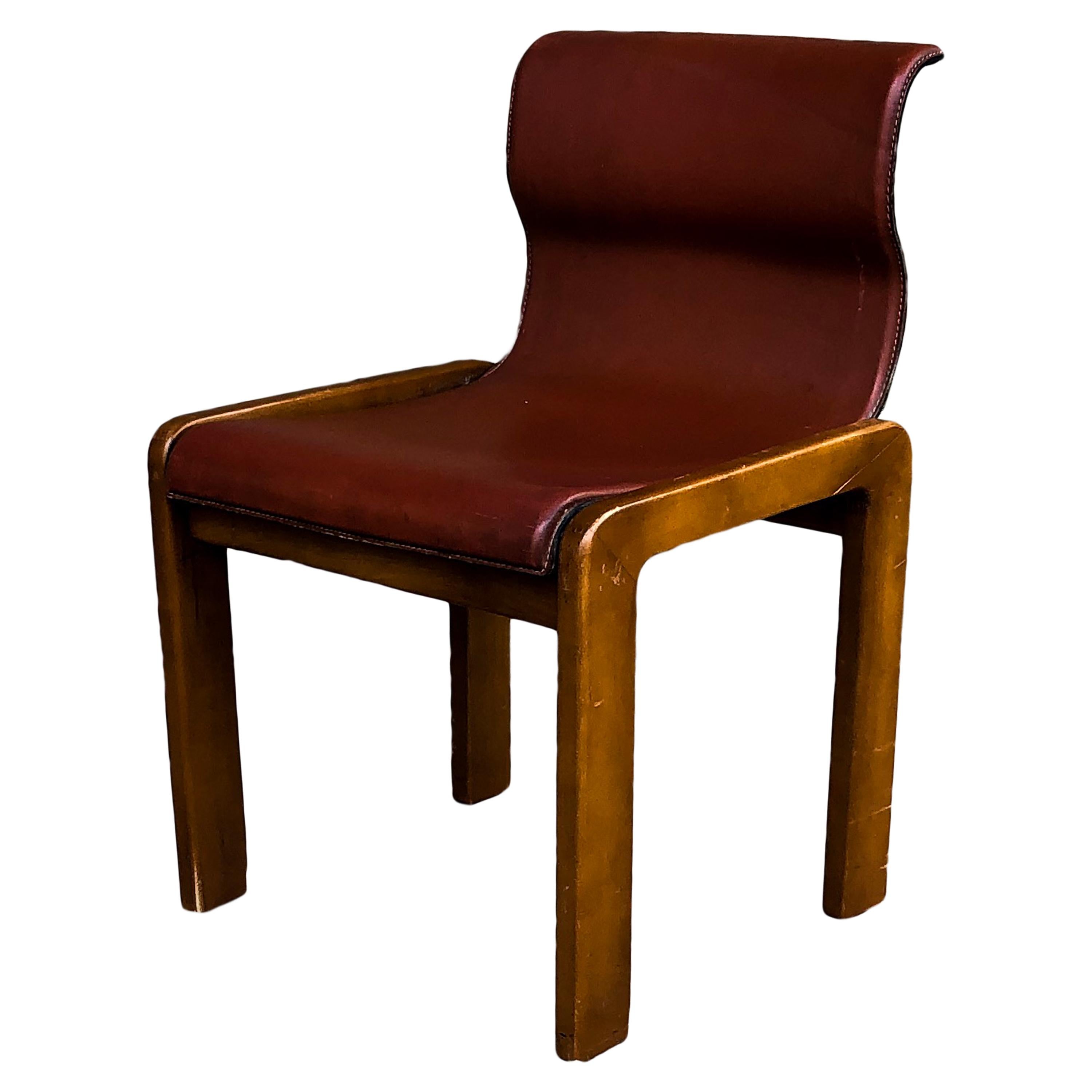 Afra & Tobia Scarpa Midcentury Leather and Plywood Dining Chair, 1966, Set of 4 For Sale 9