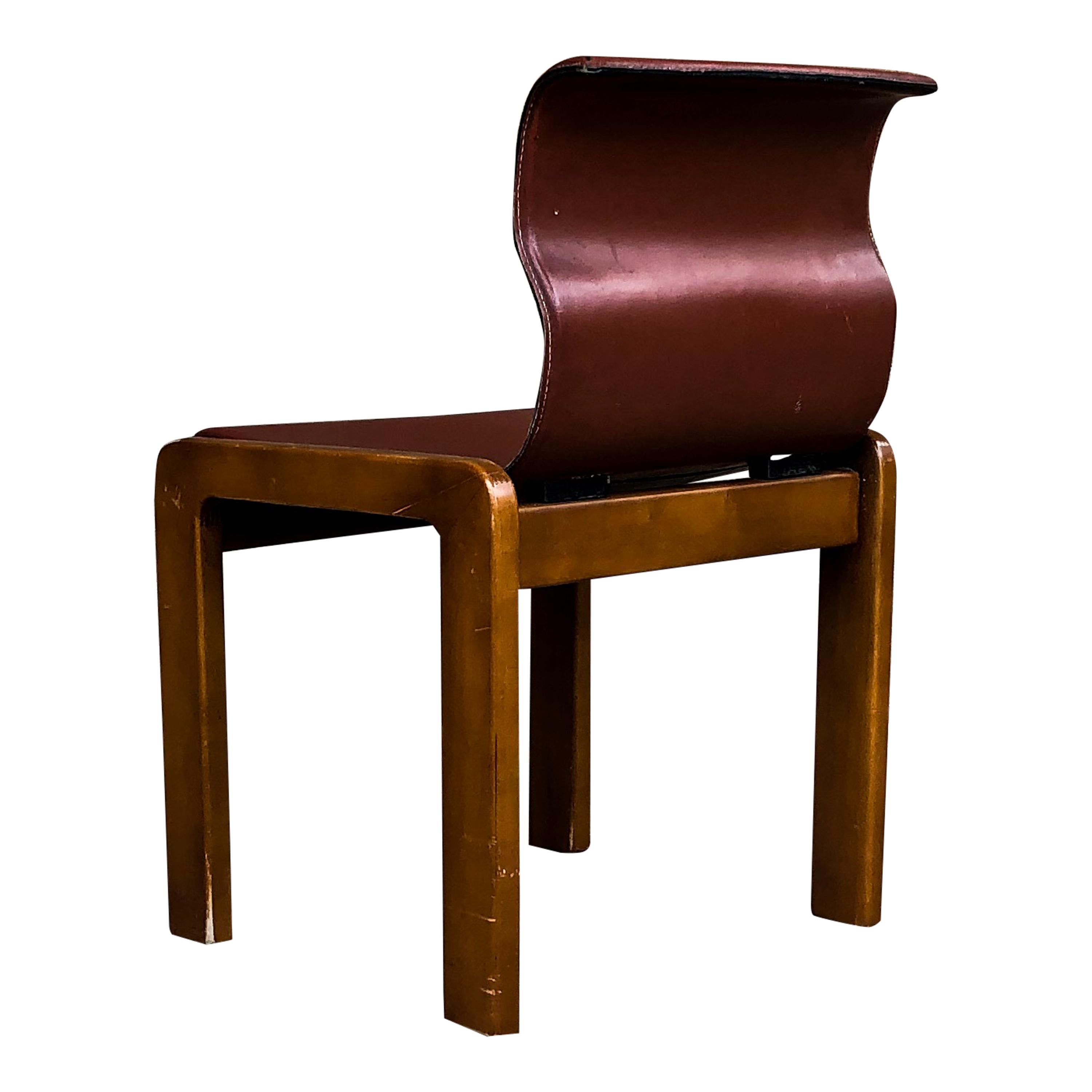 Afra & Tobia Scarpa Midcentury Leather and Plywood Dining Chair, 1966, Set of 4 For Sale 12