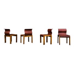 Afra & Tobia Scarpa Midcentury Leather and Plywood Dining Chair, 1966, Set of 4