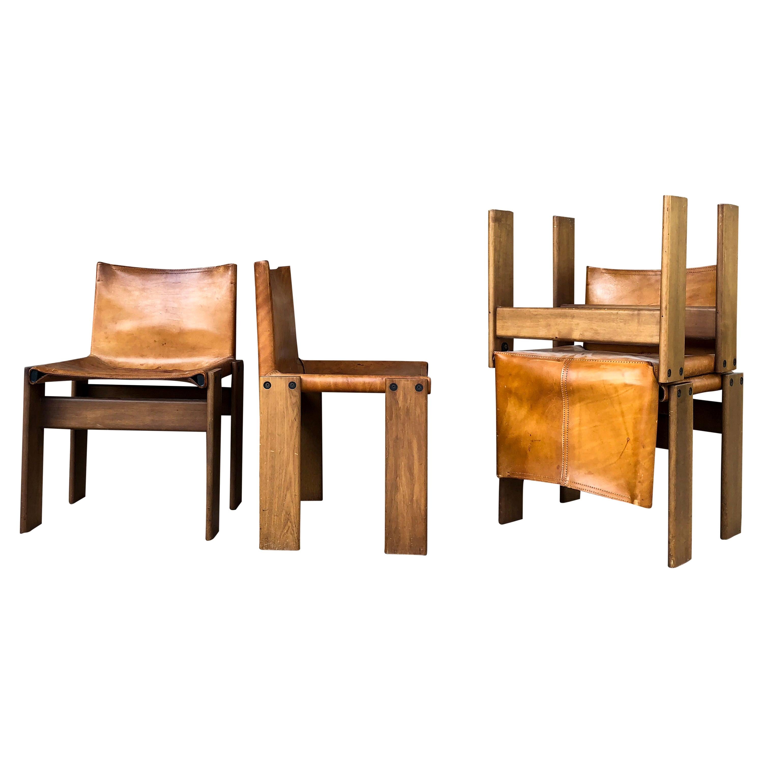Afra & Tobia Scarpa Midcentury "Monk" Dining Chair for Molteni, 1973, Set of 4 For Sale
