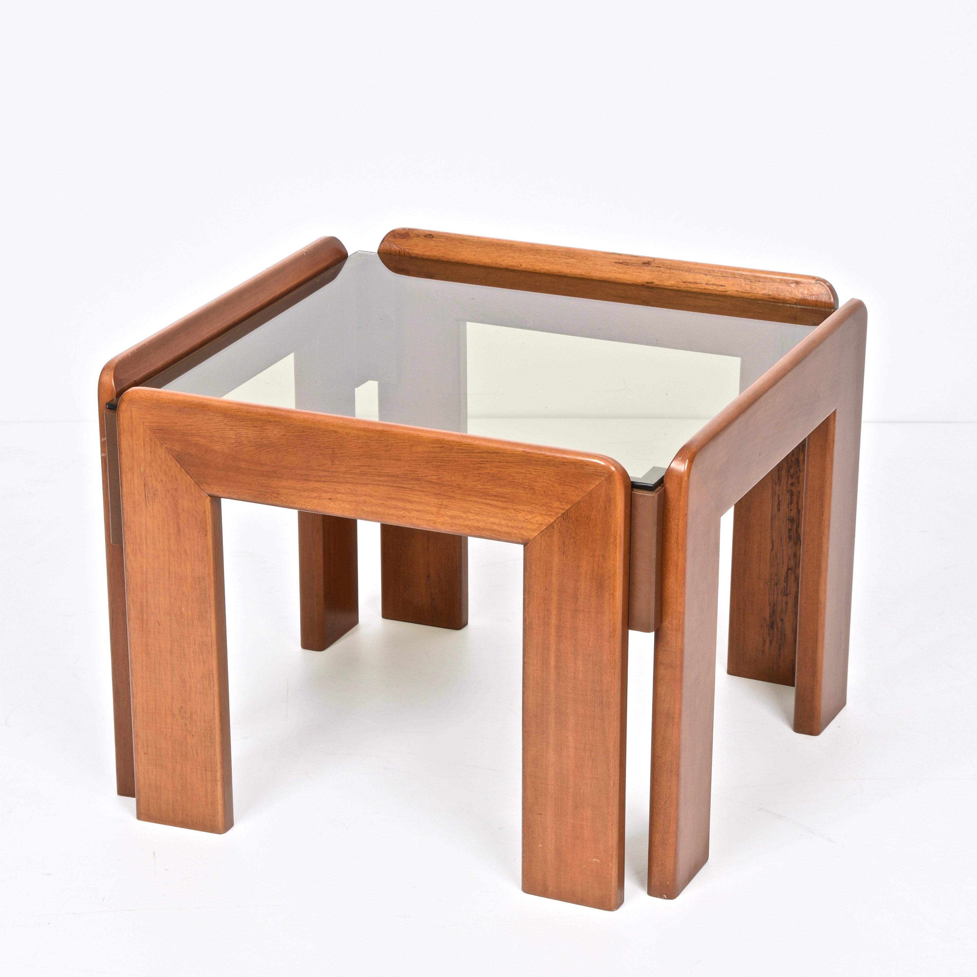 Mid-Century Modern Afra & Tobia Scarpa Midcentury Squared Wood Italian Coffee Table, 1970s