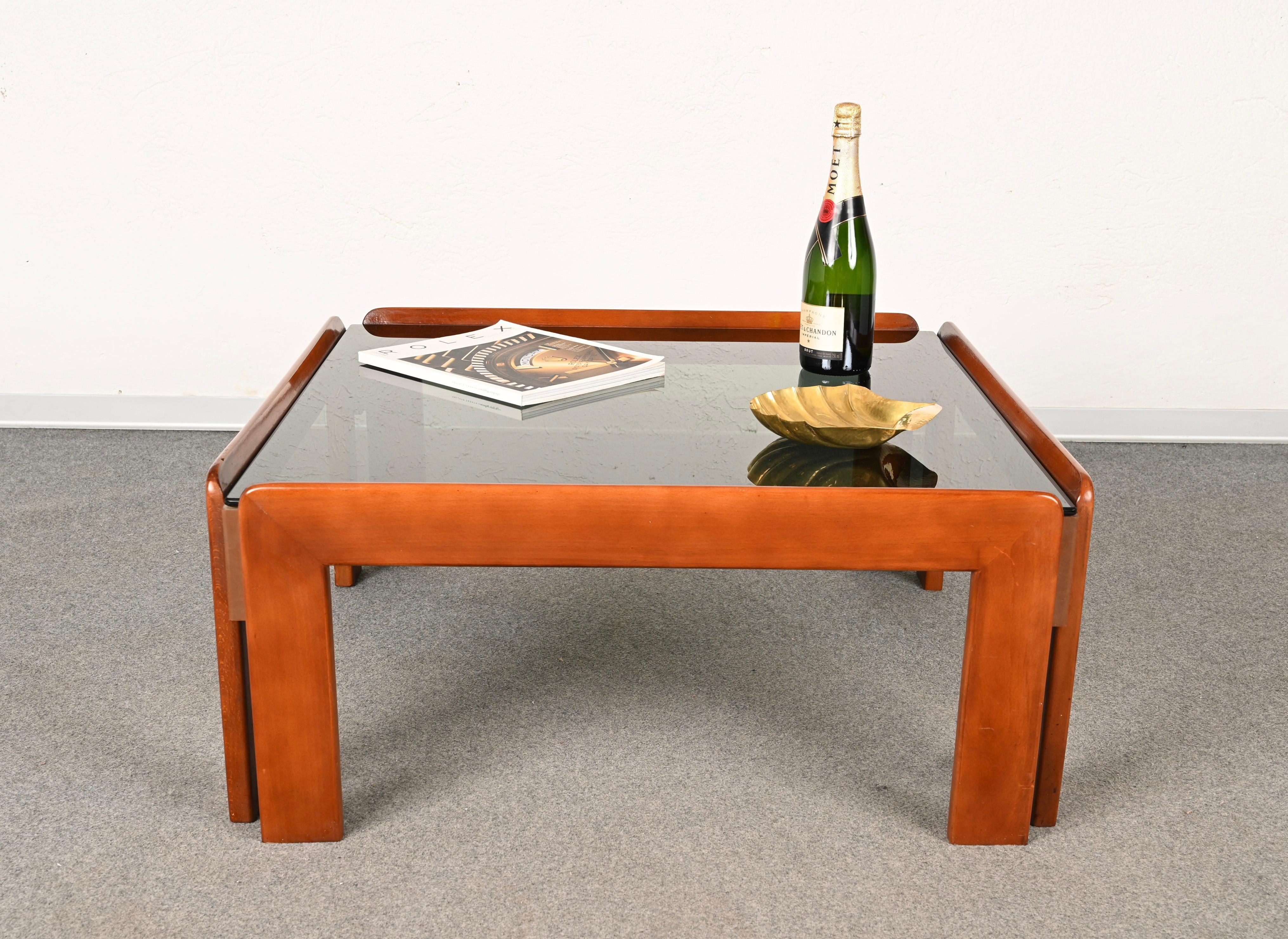 Afra & Tobia Scarpa Midcentury Wood Squared Italian Coffee Table, 1960s For Sale 4