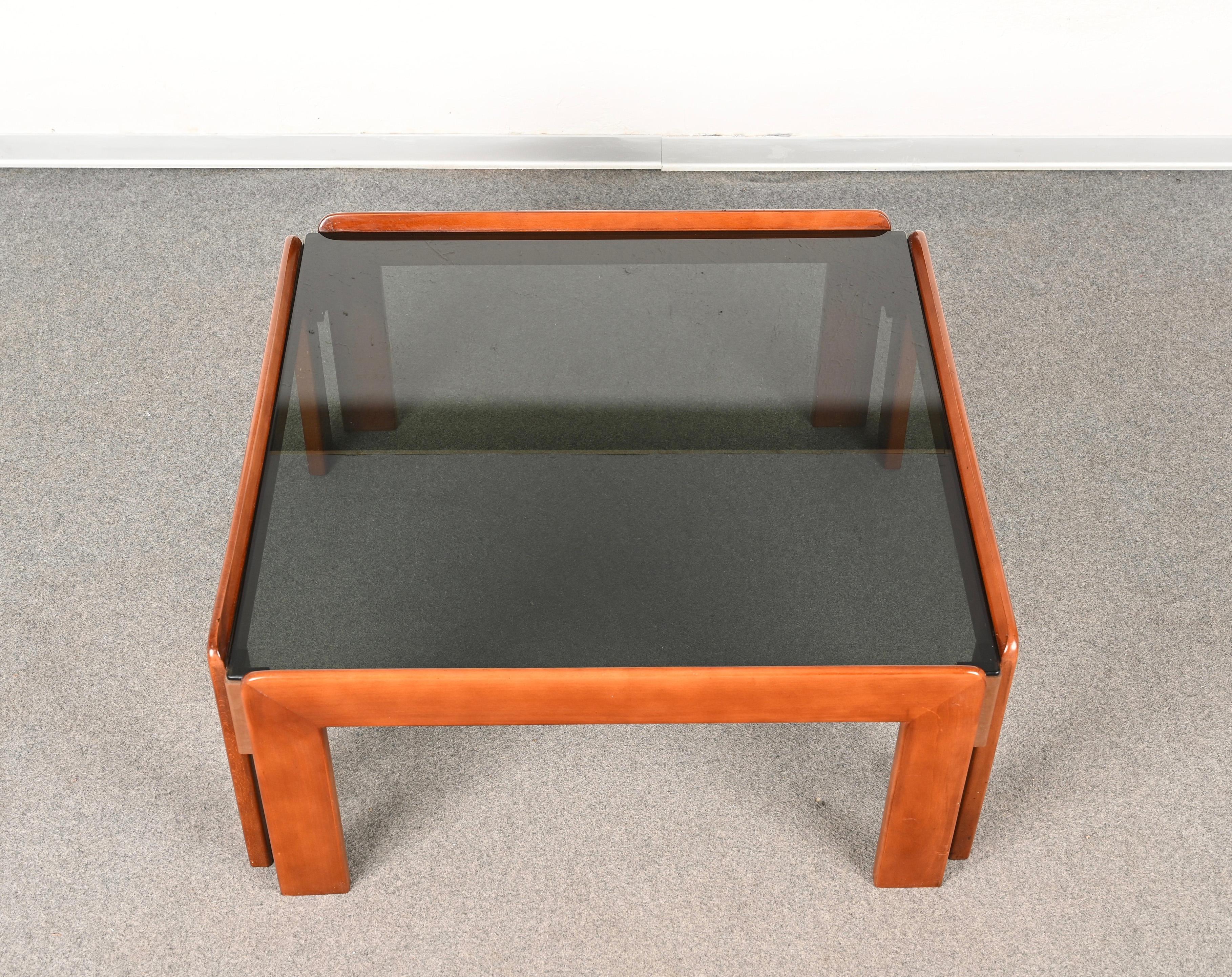 Mid-20th Century Afra & Tobia Scarpa Midcentury Wood Squared Italian Coffee Table, 1960s For Sale