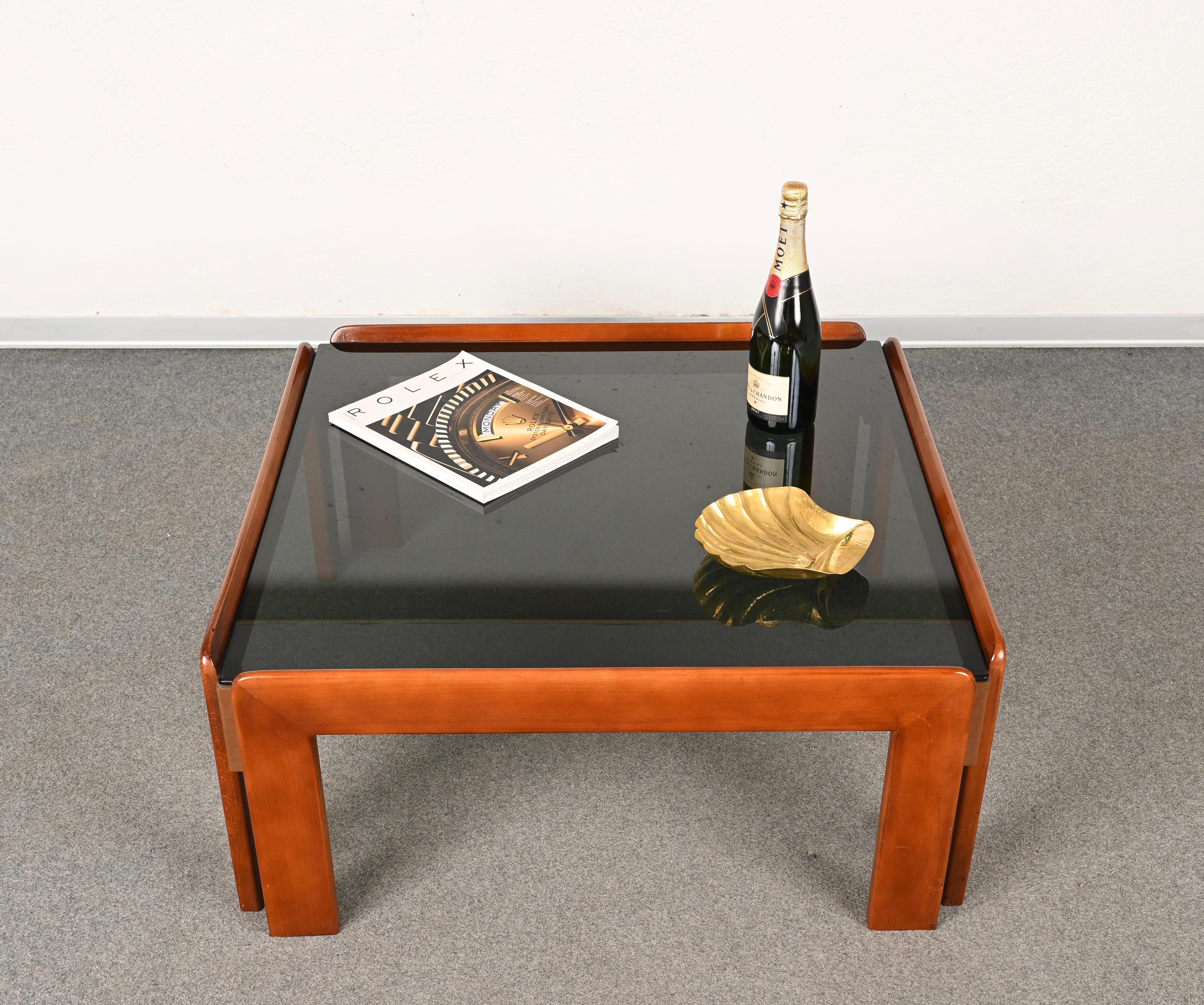 Afra & Tobia Scarpa Midcentury Wood Squared Italian Coffee Table, 1960s For Sale 3