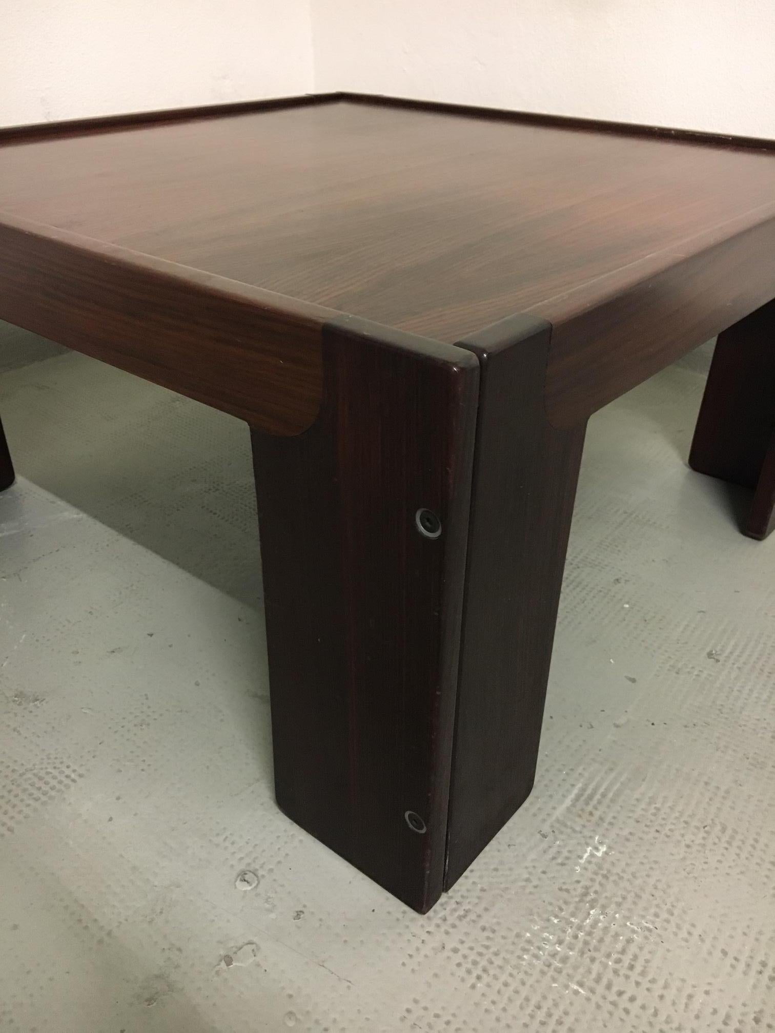 Rosewood side or coffee model 771 by Afra & Tobia Scarpa produced by Cassina, Italy, ca. 1965
Measures: 75 x 75 x 38 cm
Switchable rosewood table top
Manufacturer label
Very good condition, no discoloration.

 