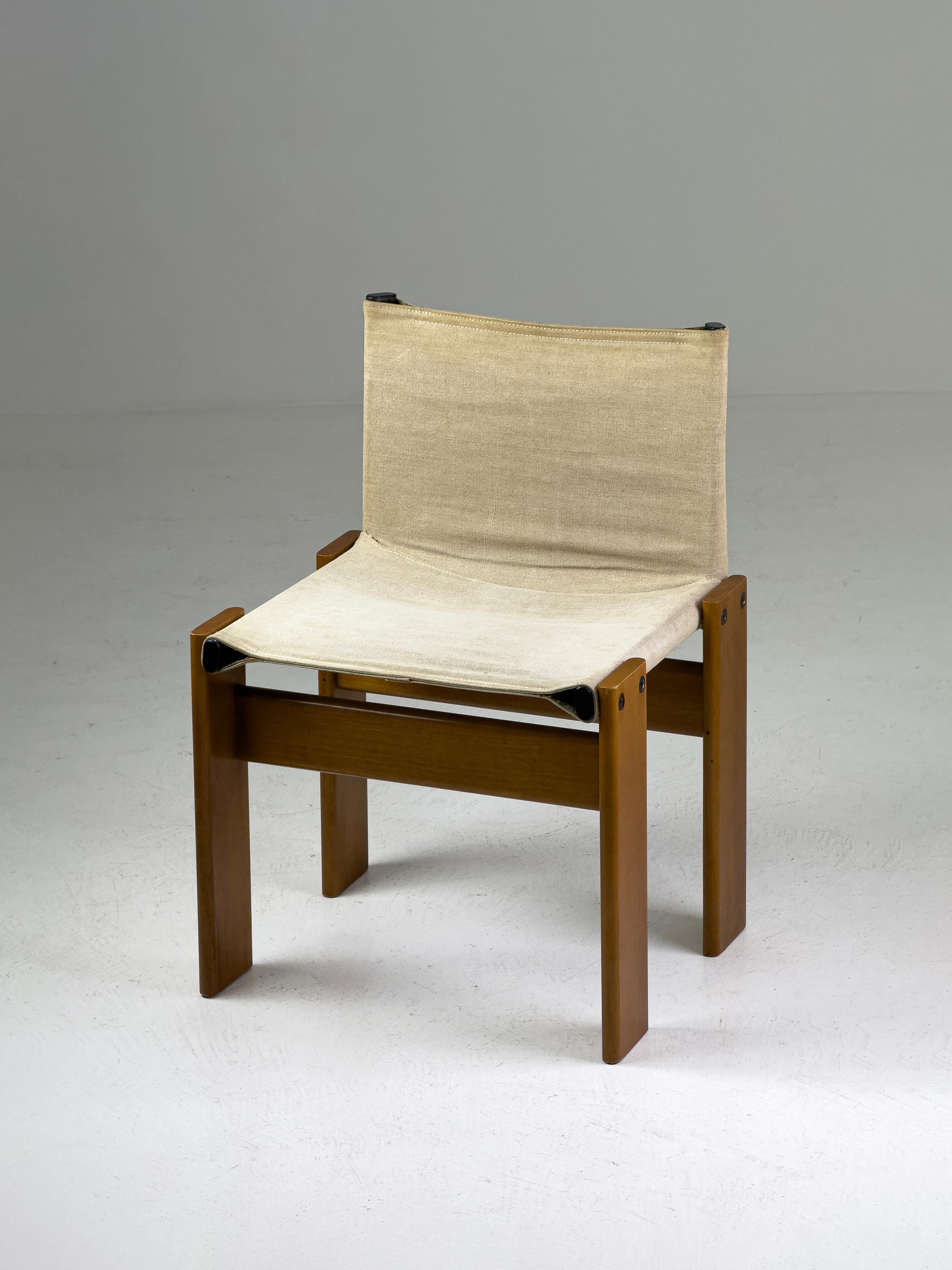 Italian Afra & Tobia Scarpa Monk Chair for Molteni, 1970s – Walnut & Canvas For Sale