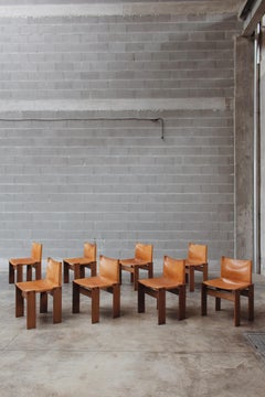 Afra & Tobia Scarpa "Monk" Chairs by Molteni in Cognac Leather, 1974, Set of 8