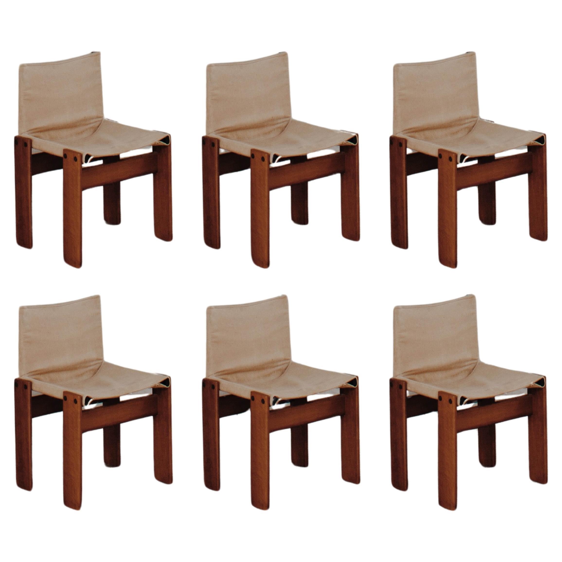 Afra & Tobia Scarpa "Monk" Chairs for Molteni, 1974, Set of 6 For Sale
