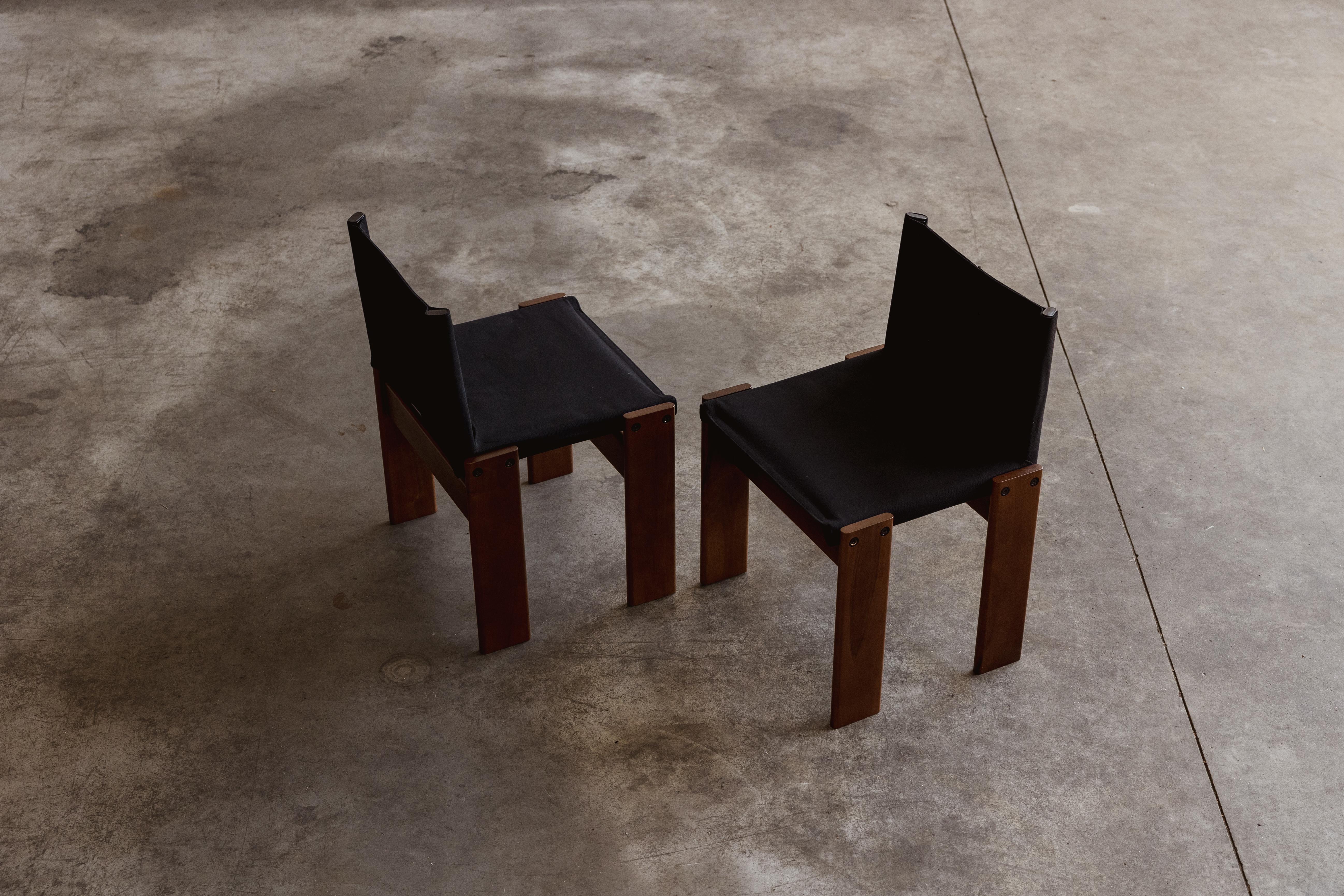 Afra & Tobia Scarpa „Monk“ Stühle für Molteni, Schwarzes Segeltuch, 1974, 2er-Set, Set im Angebot 3