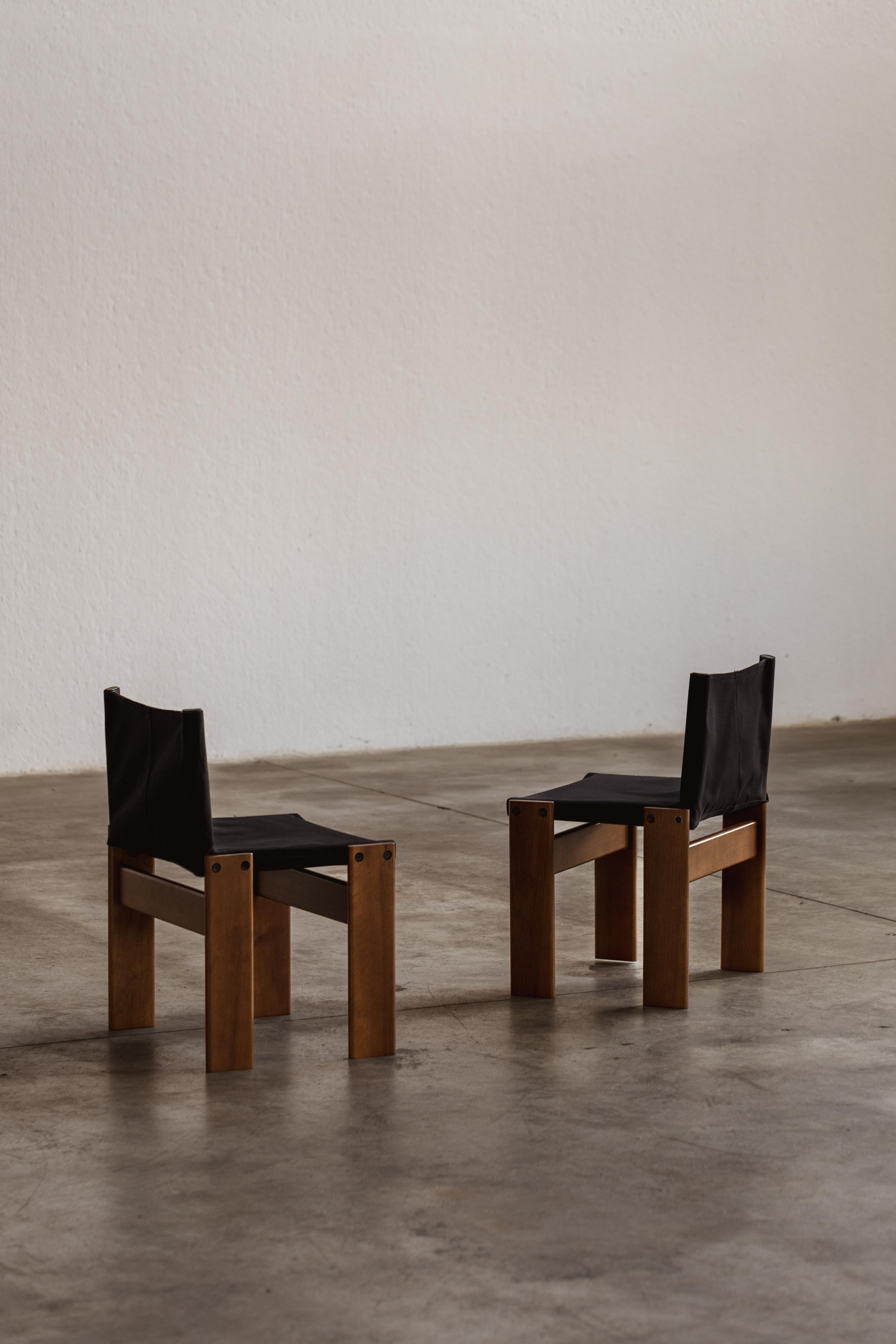 Afra & Tobia Scarpa „Monk“ Stühle für Molteni, Schwarzes Segeltuch, 1974, 2er-Set, Set (Italienisch) im Angebot