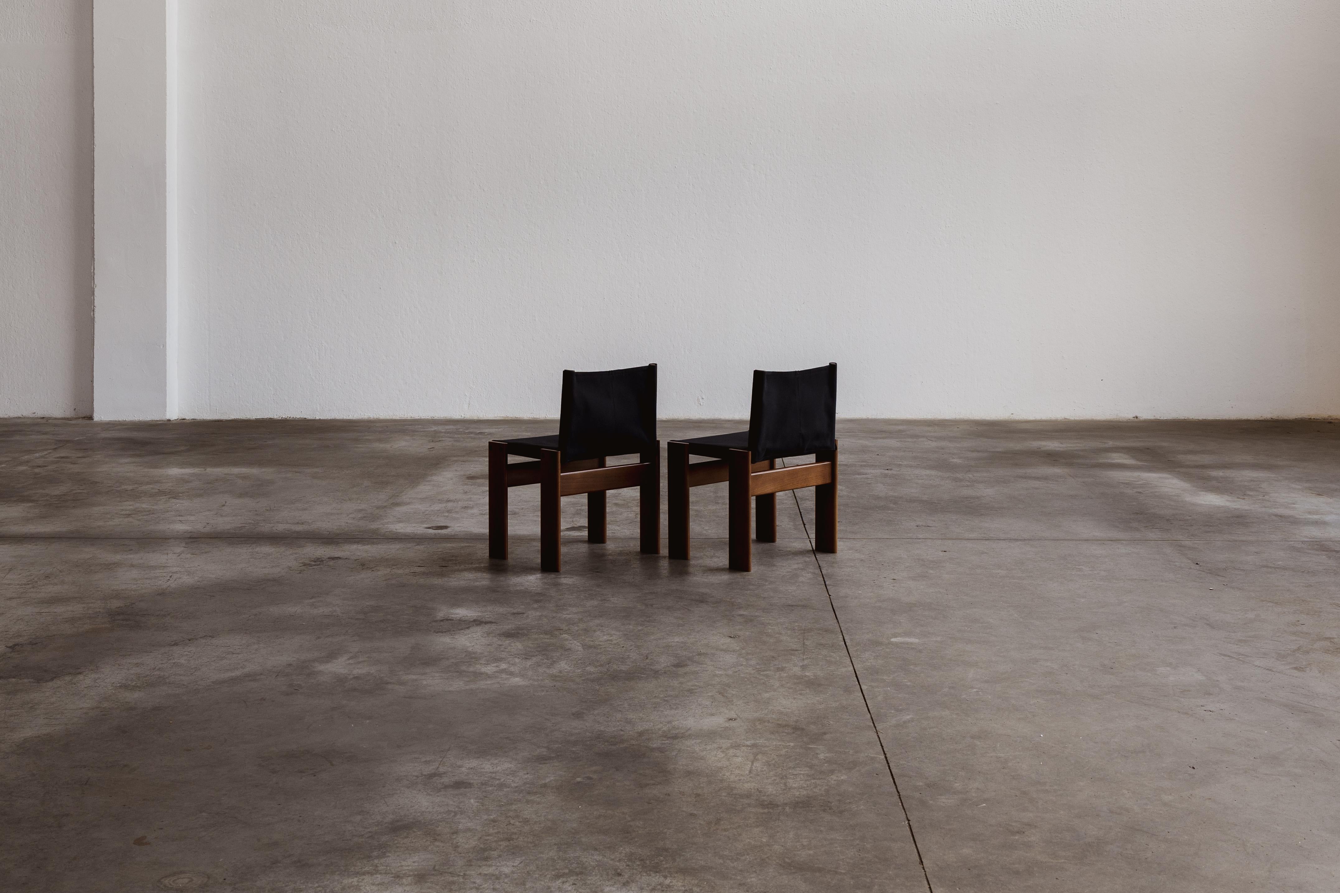 Afra & Tobia Scarpa „Monk“ Stühle für Molteni, Schwarzes Segeltuch, 1974, 2er-Set, Set im Angebot 1