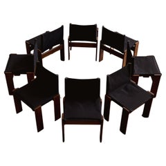 Afra & Tobia Scarpa "Monk" Chairs for Molteni, Black Canvas, 1974, Set of 8