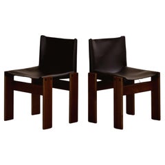 Afra & Tobia Scarpa Sillas "Monje" para Molteni, cuero negro, 1974, set de 2